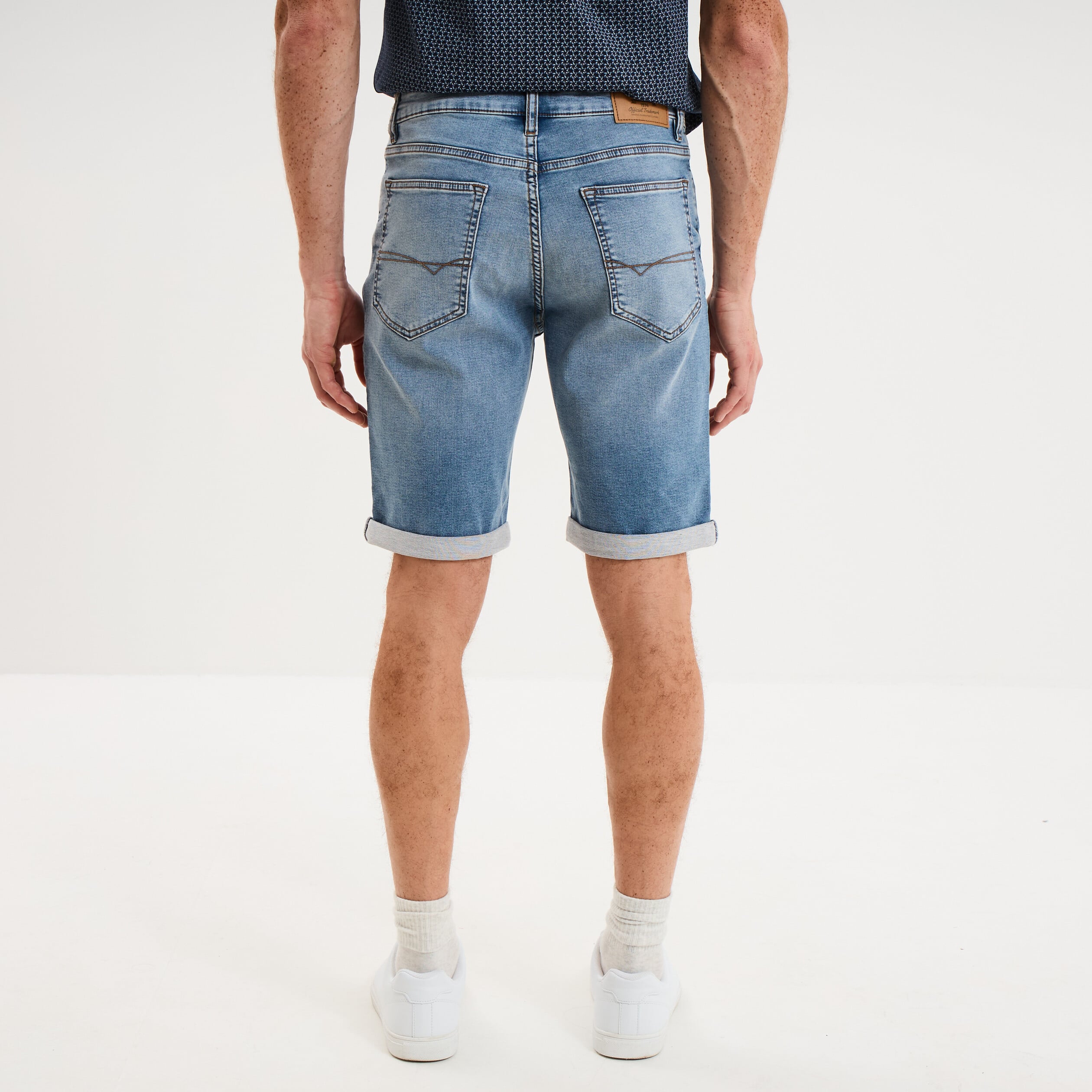 Bermuda droit &agrave; coulisse en jean denim double stone homme