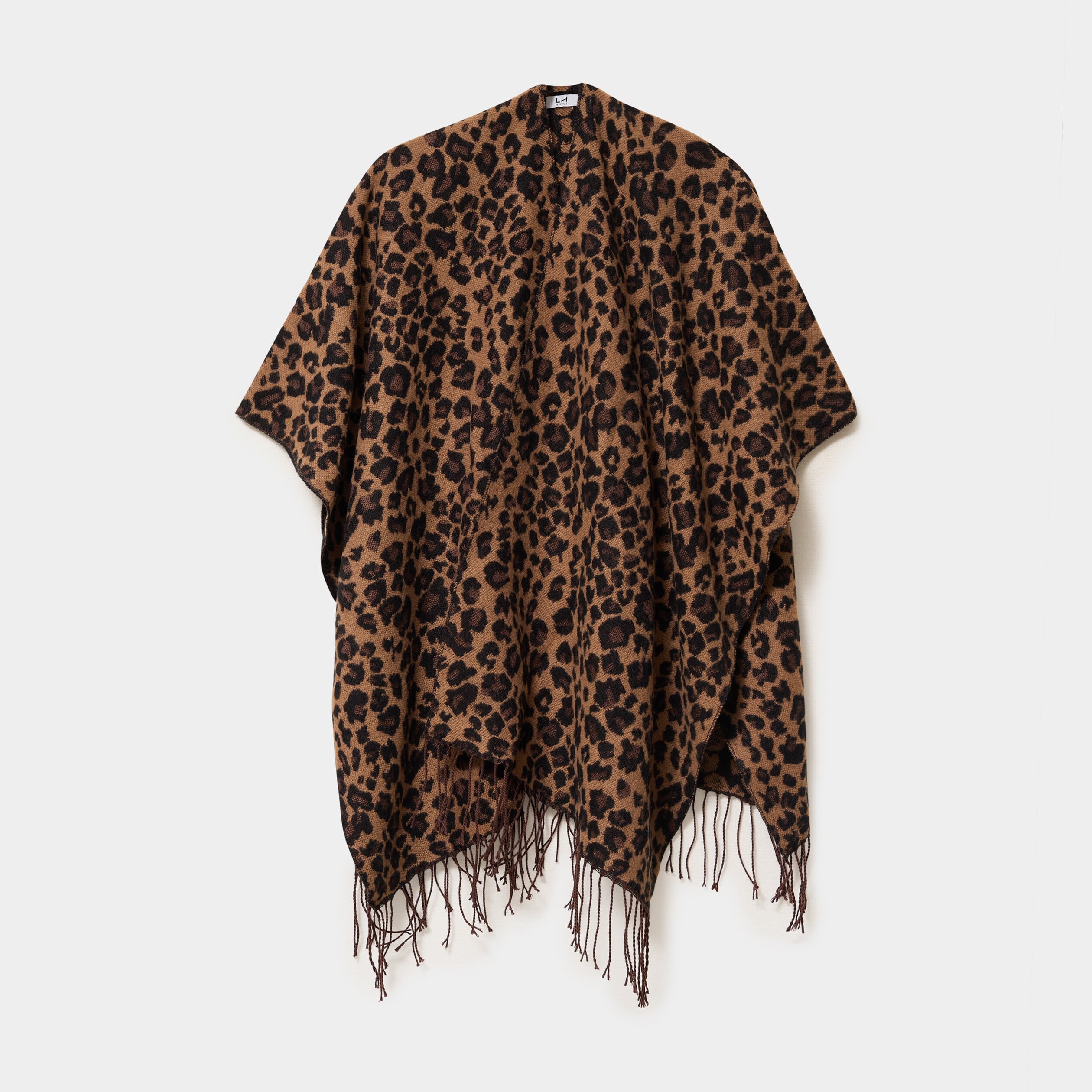 Poncho long &agrave; franges camel femme