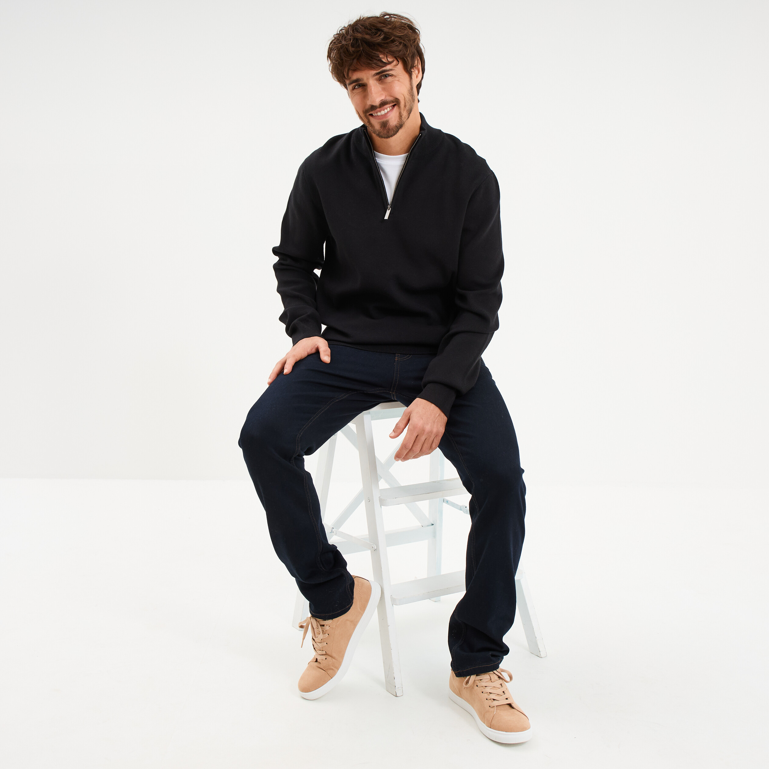 Pull camionneur manches longues noir homme