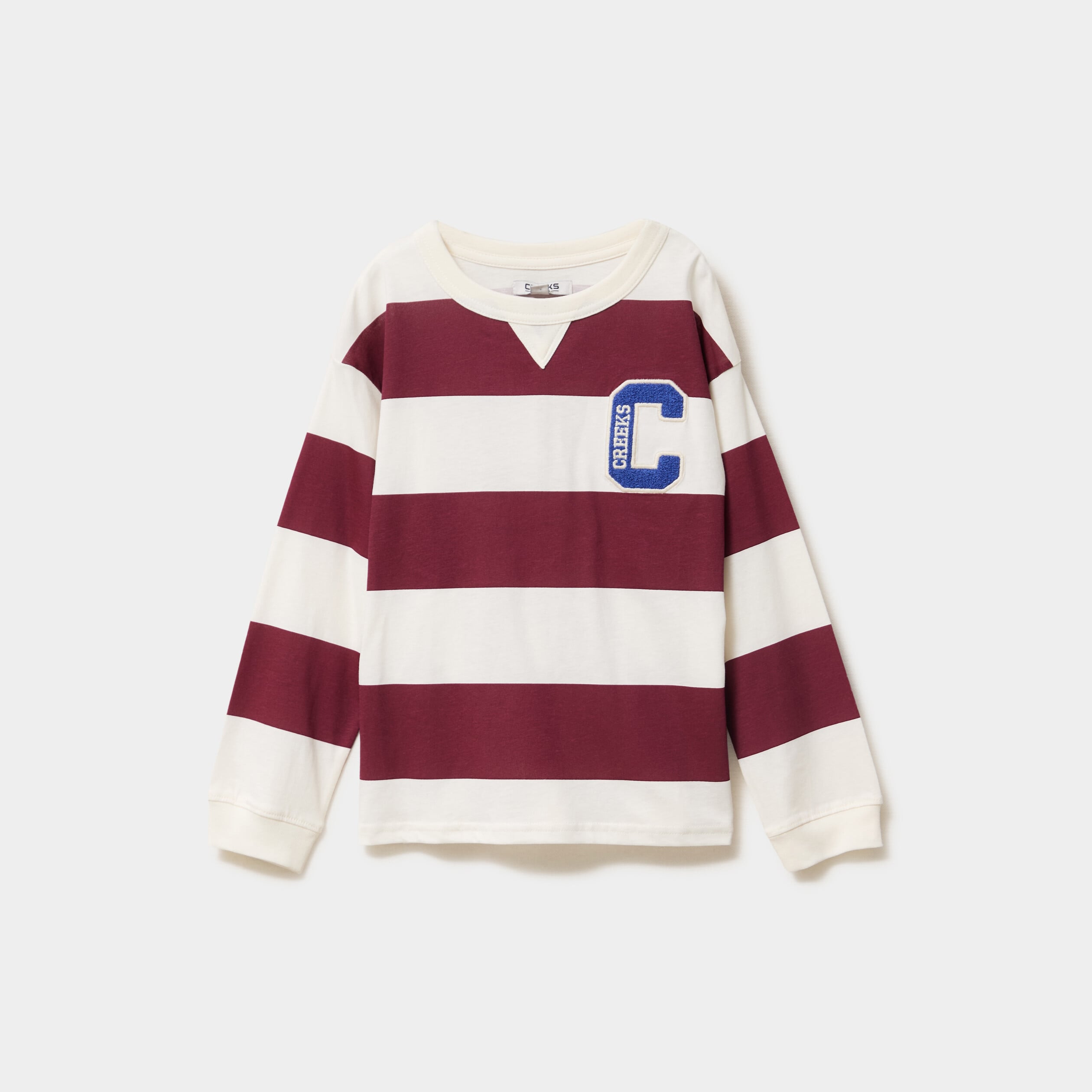 T-shirt col rond manches longues coton bordeaux gar&ccedil;on