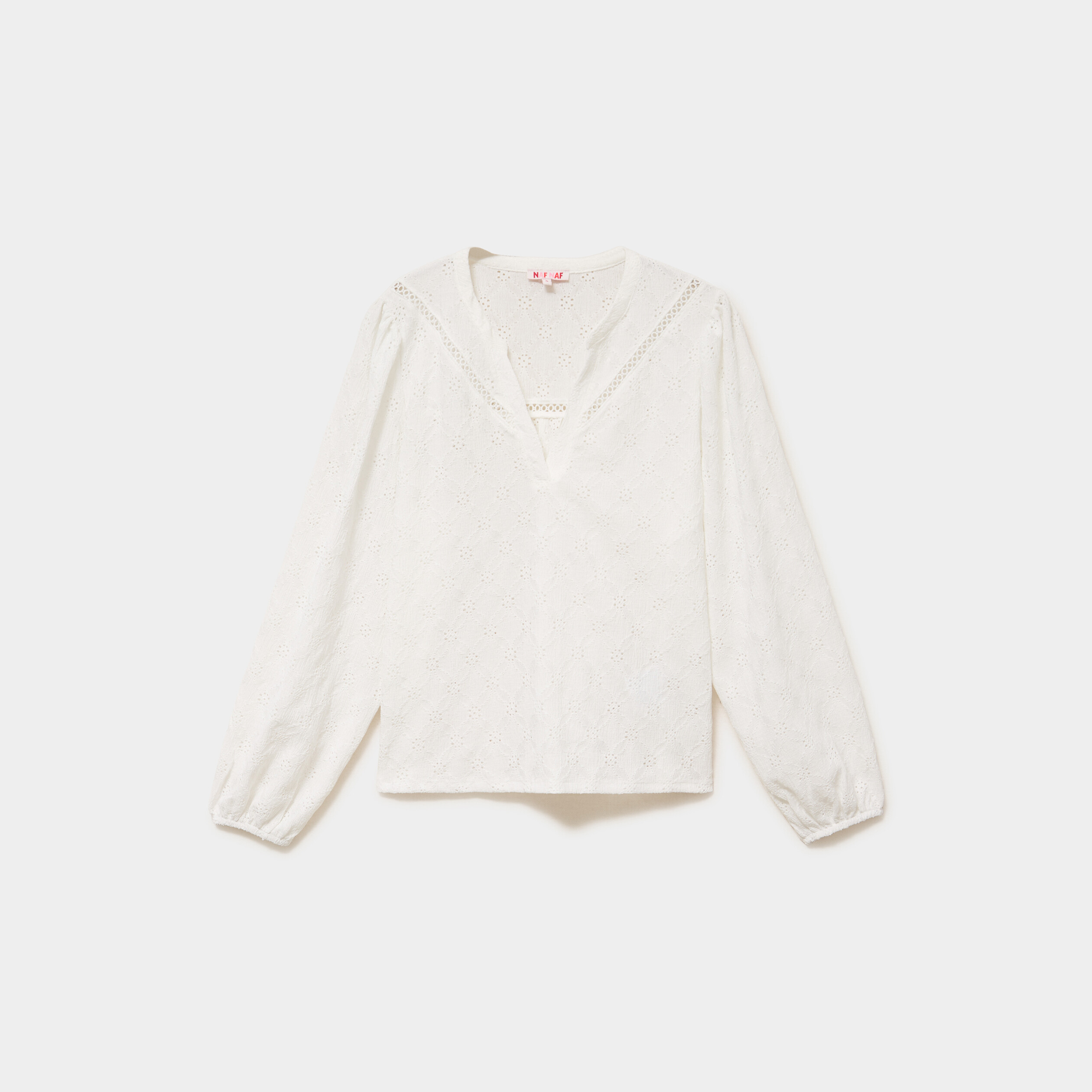Blouse broderie anglaise manches longues blanc femme