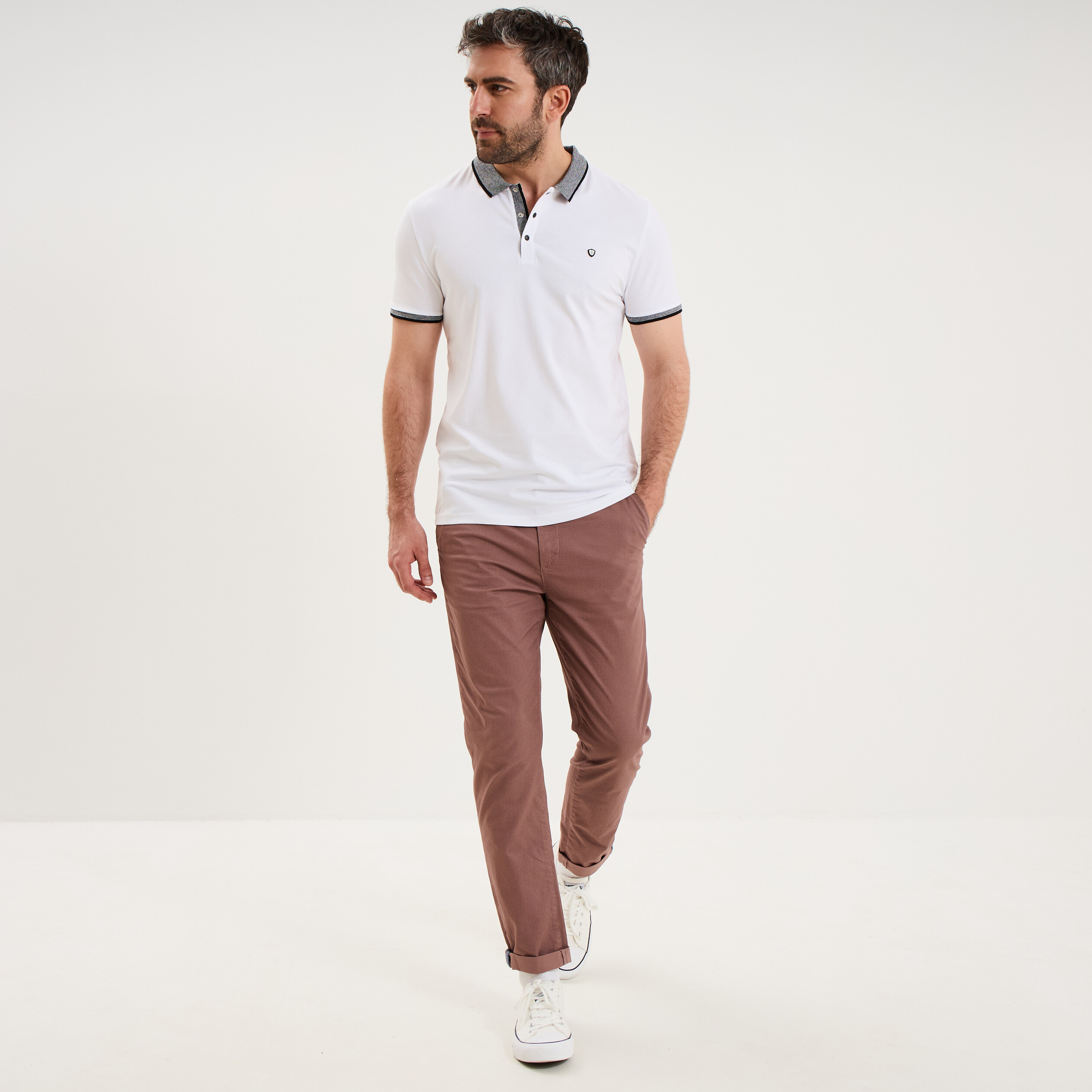 Pantalon chino slim stretch vieux rose homme