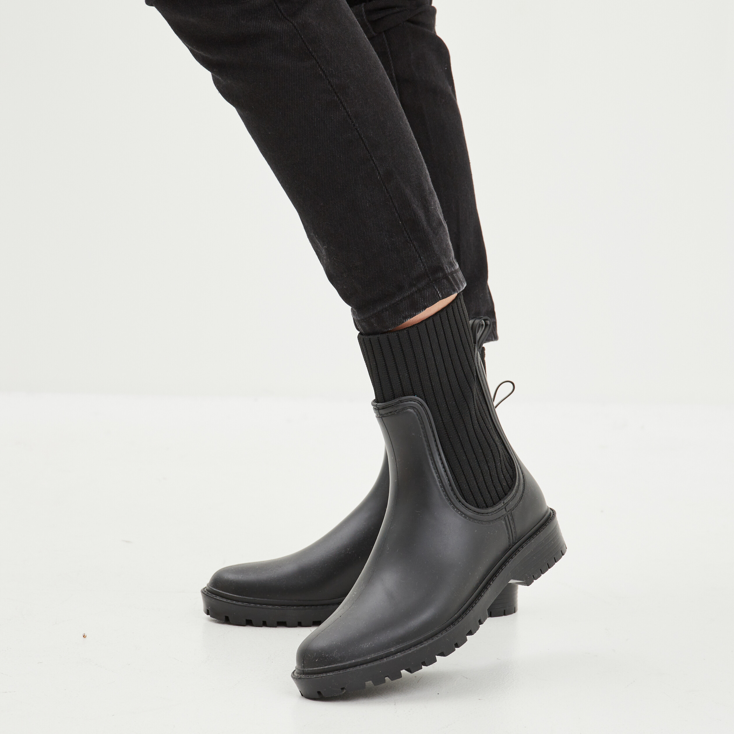 Bottes de pluie façon chaussette noir femme