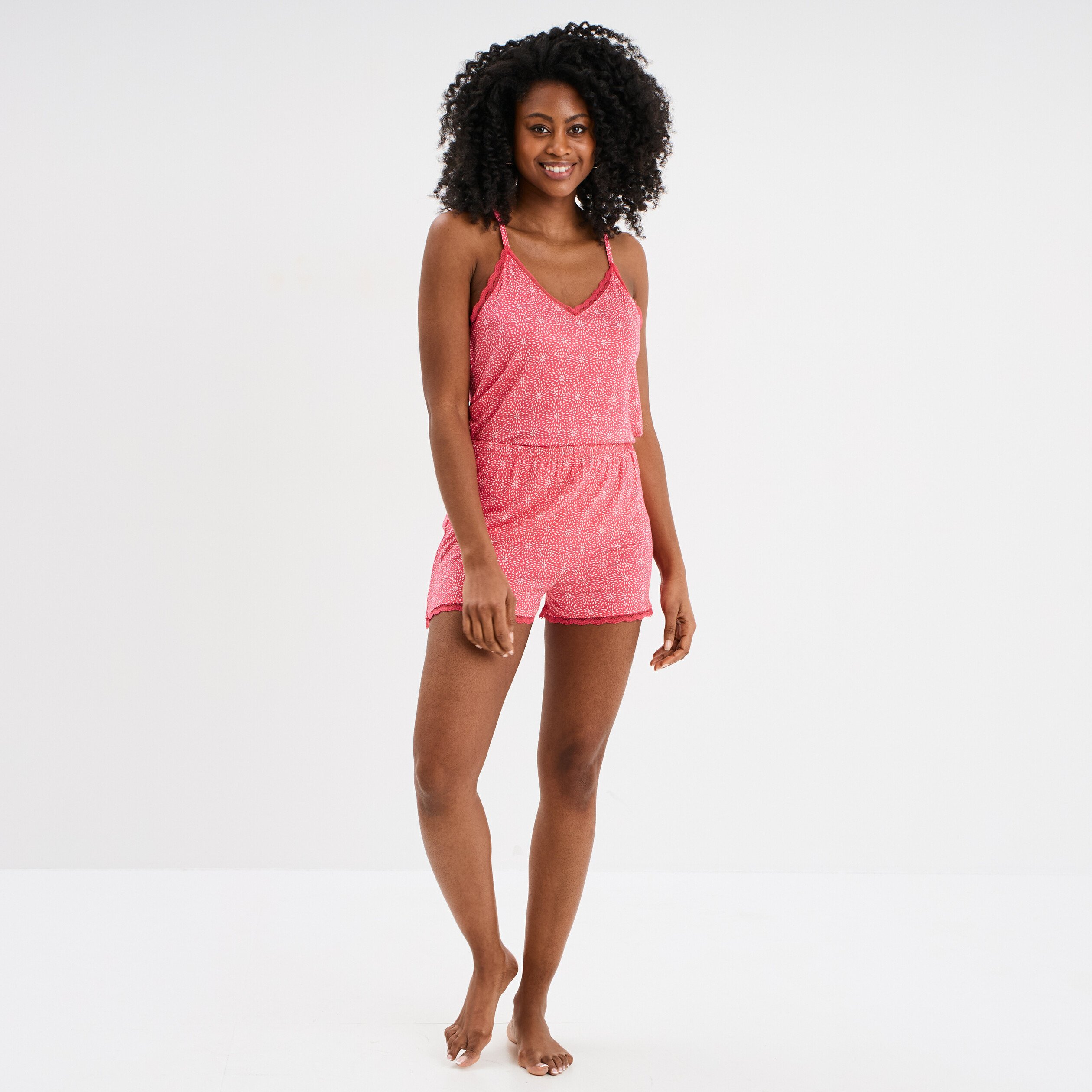 bas de pyjama short details dentelle rouge femme Bas de pyjama short détails dentelle rouge femme