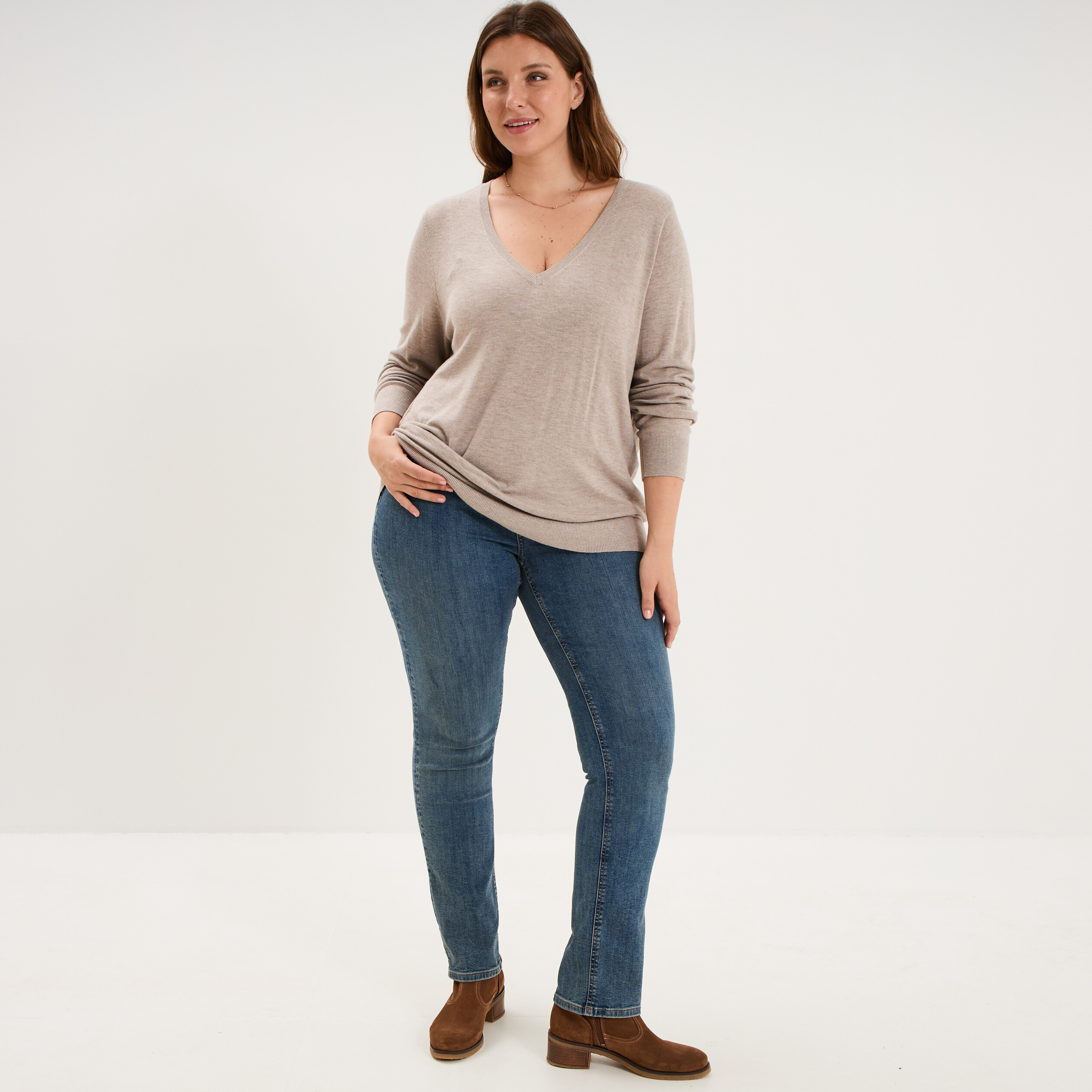 Jeans droit taille haute denim dirty femme grande taille