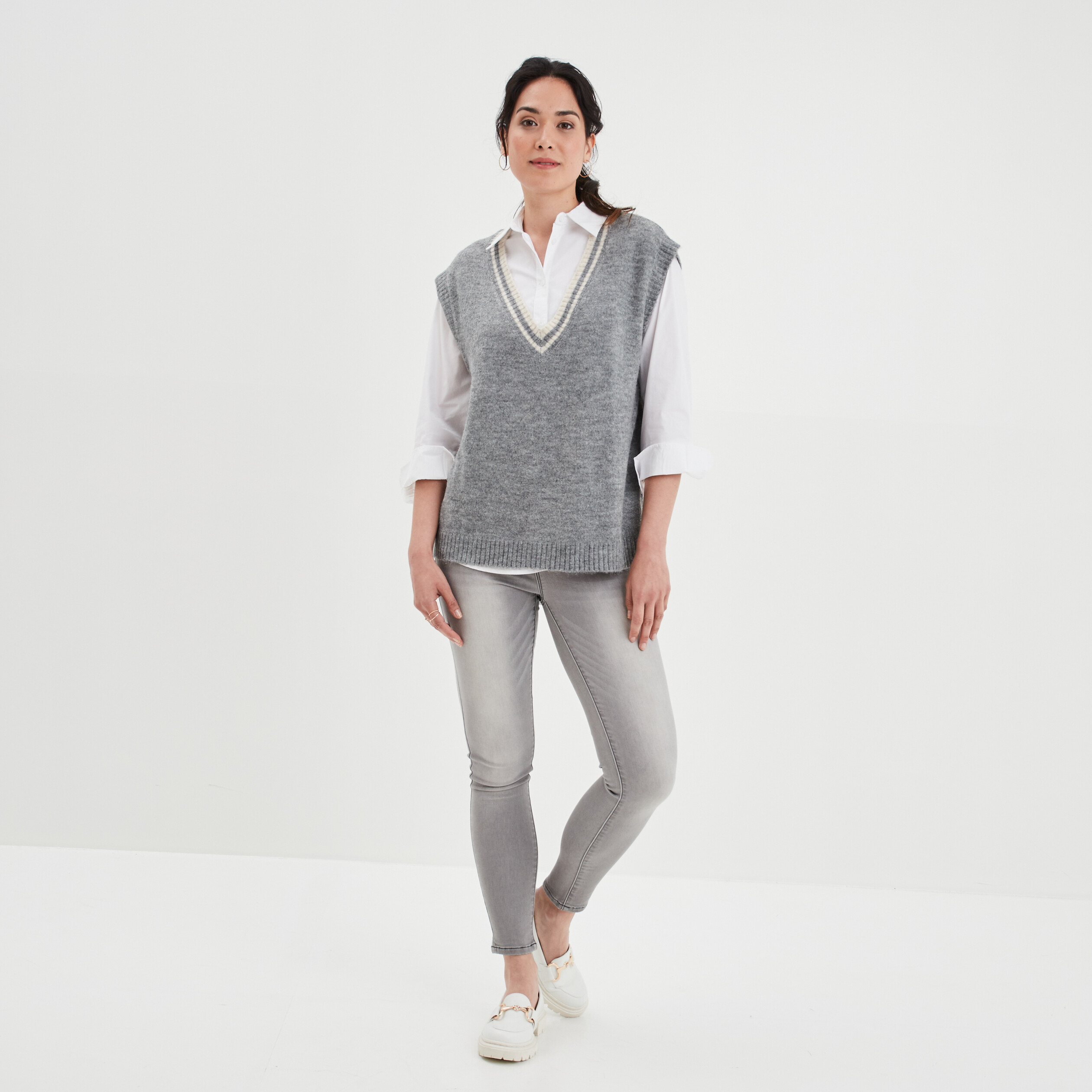 Chemise oversize manches longues blanc femme