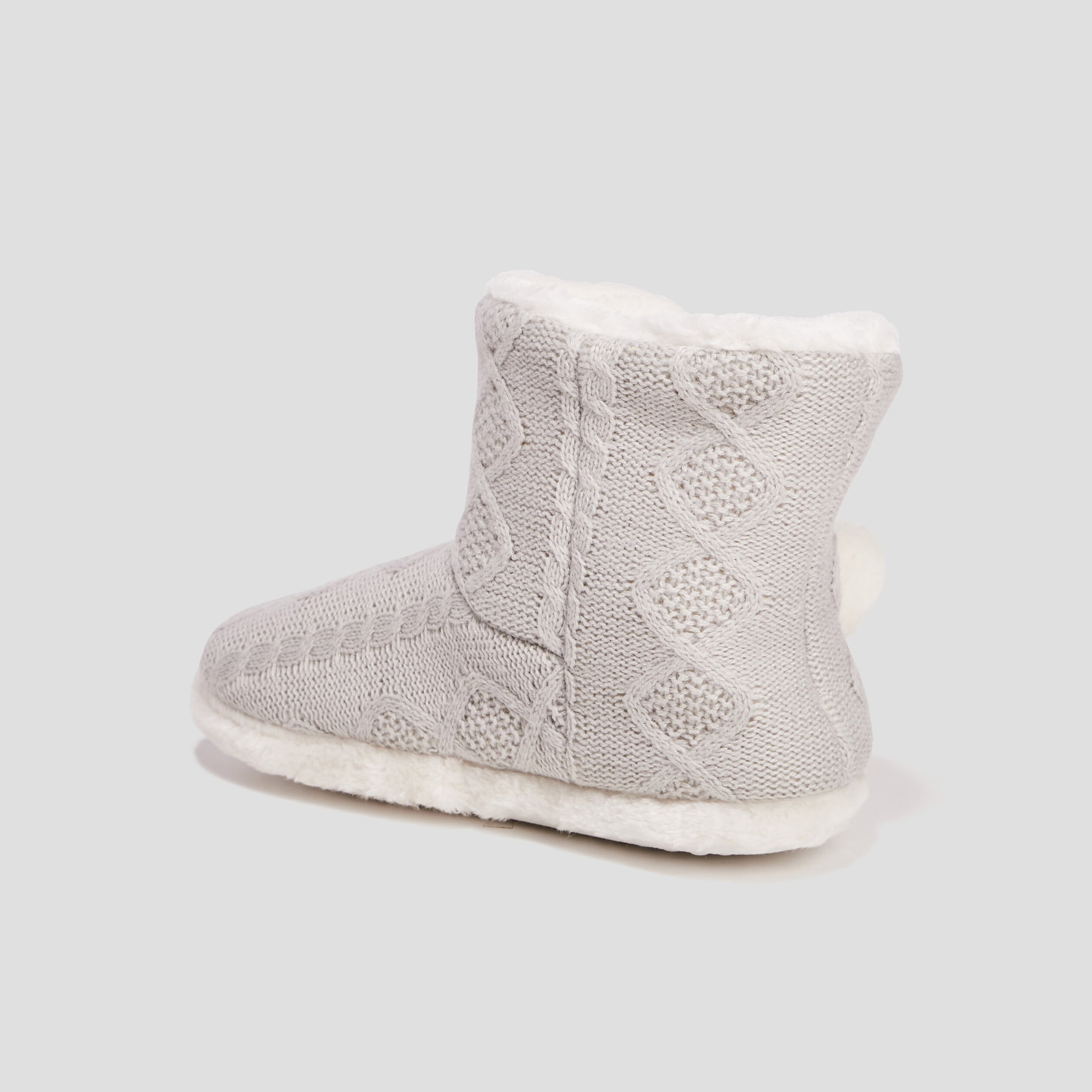 Chaussons bottines avec pompons gris femme