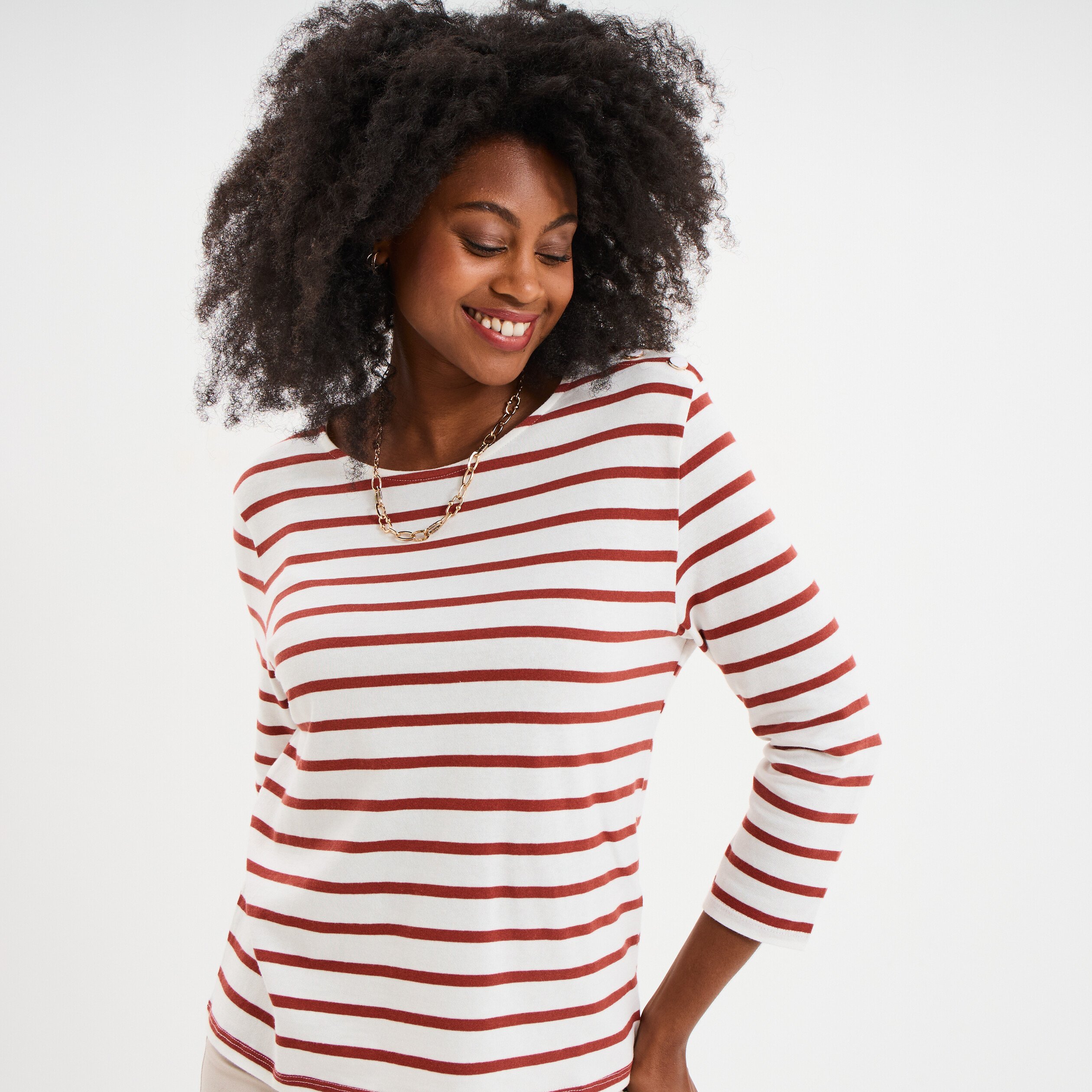 t shirt manches 34 avec boutons coton ecru femme T-shirt manches 3/4 avec boutons coton ecru femme