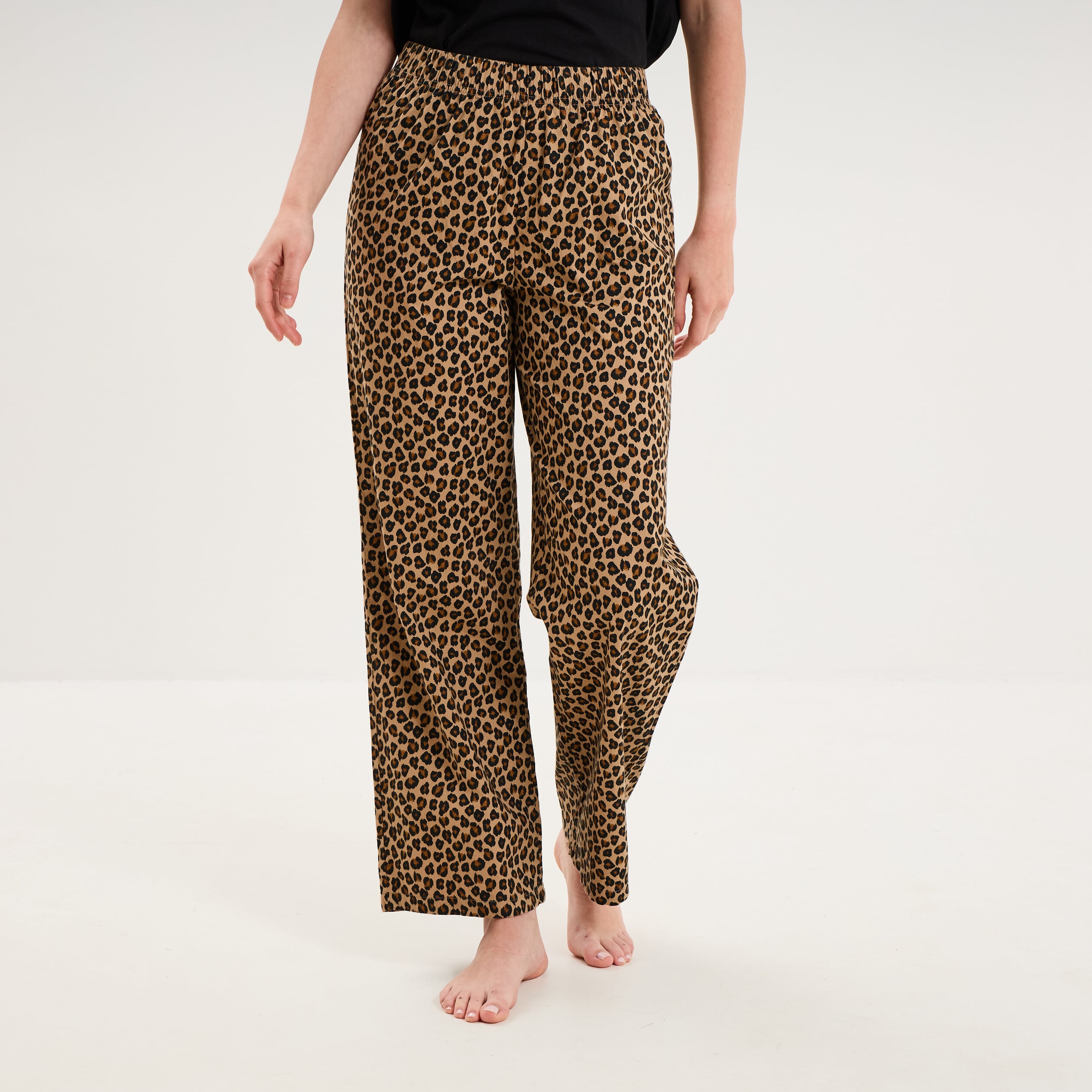 Pantalon de pyjama droit coton beige femme