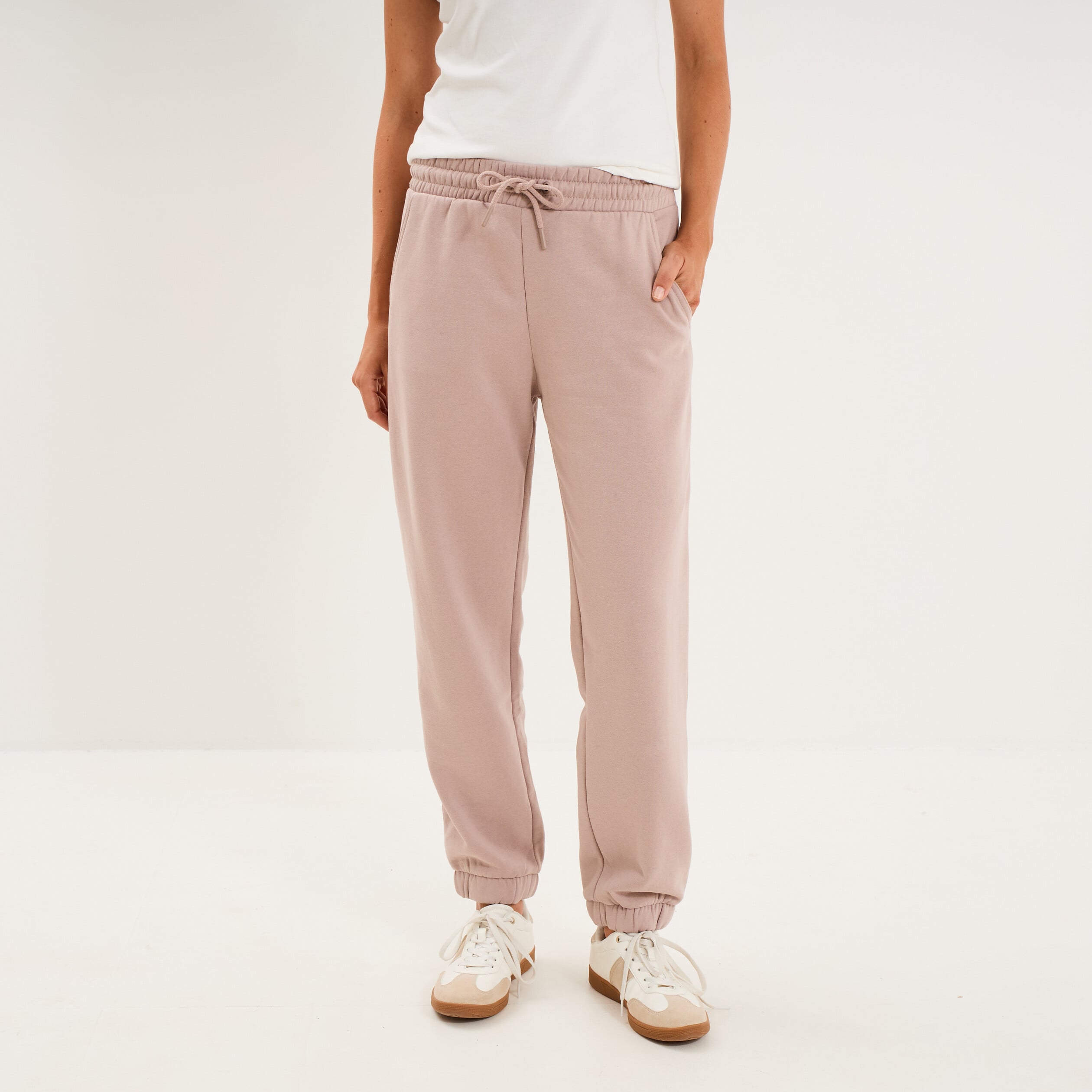 Pantalon de jogging molletonn&eacute; marron clair femme