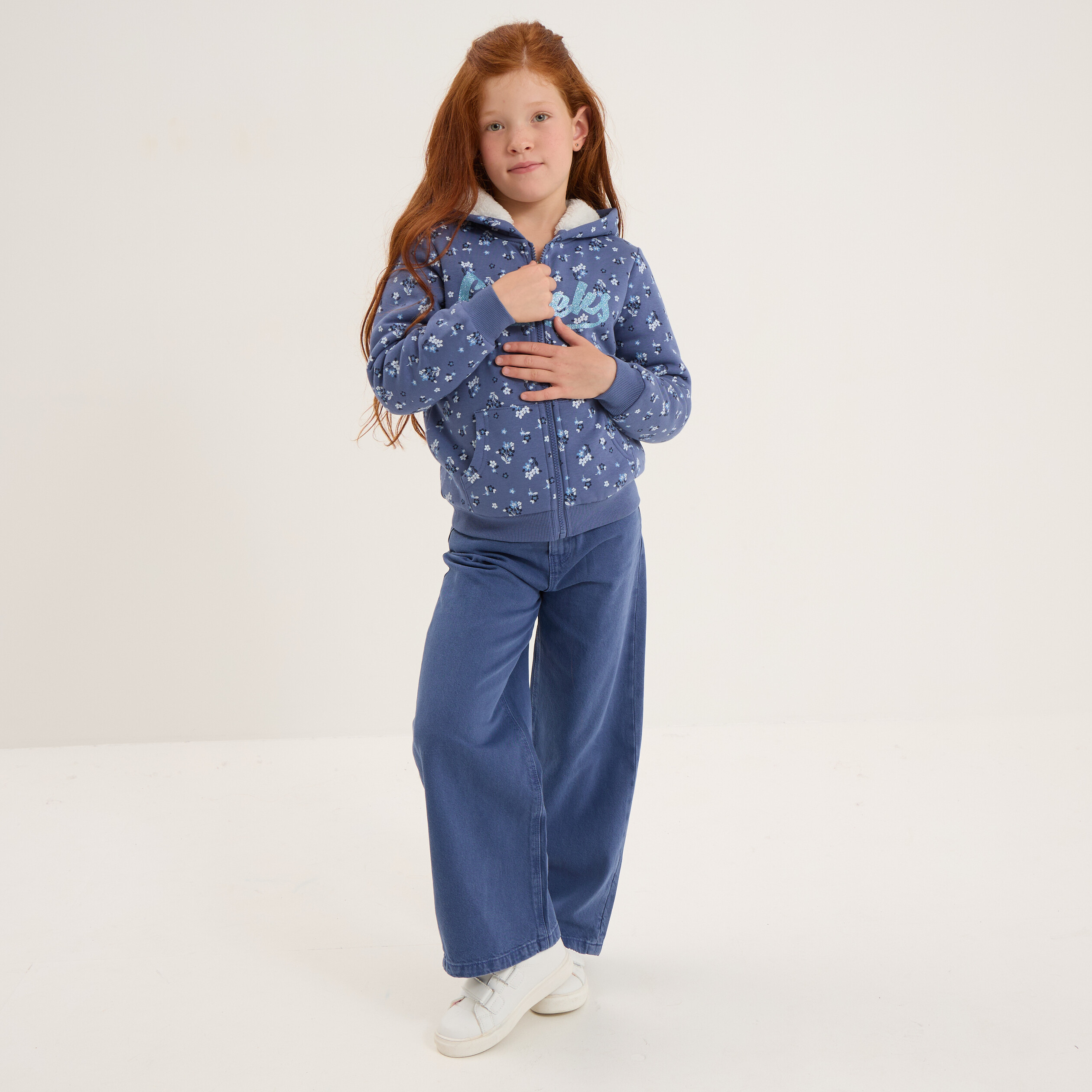 pantalon large 5 poches coton creeks bleu gris fille Pantalon large 5 poches coton Creeks bleu gris fille