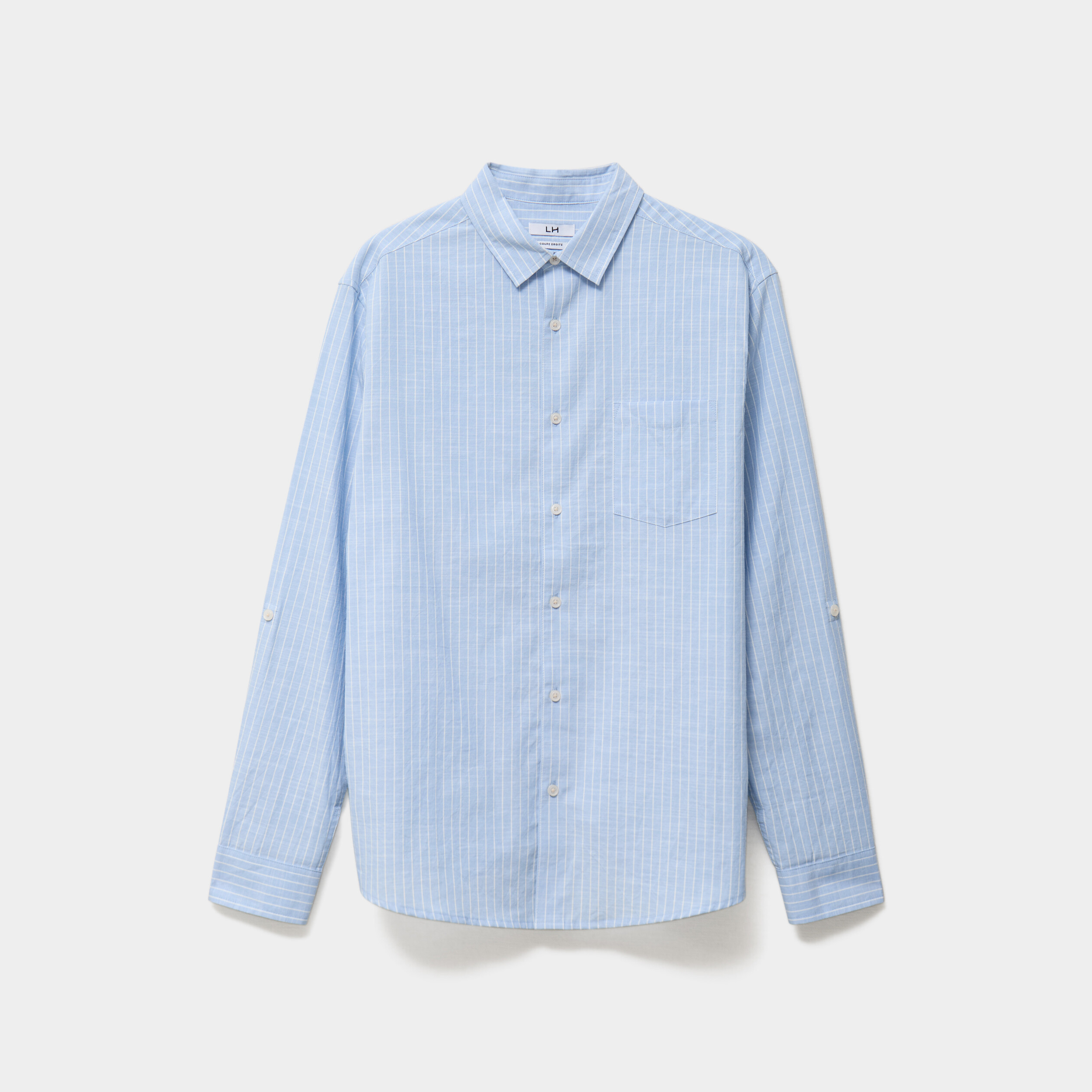 Chemise manches longues coton bleu ciel homme