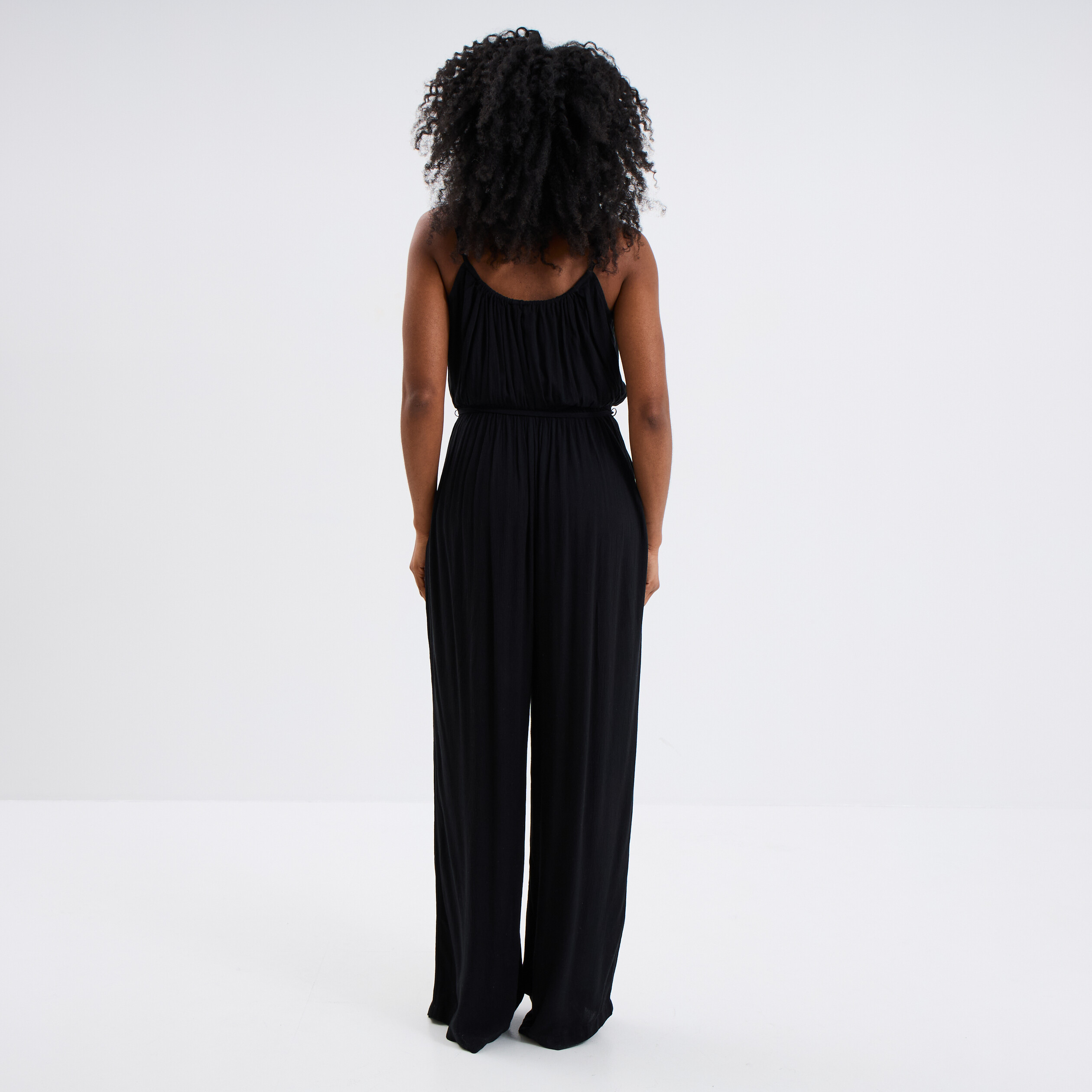 combinaison pantalon fluide en crepe noir femme Combinaison pantalon fluide en crêpe noir femme
