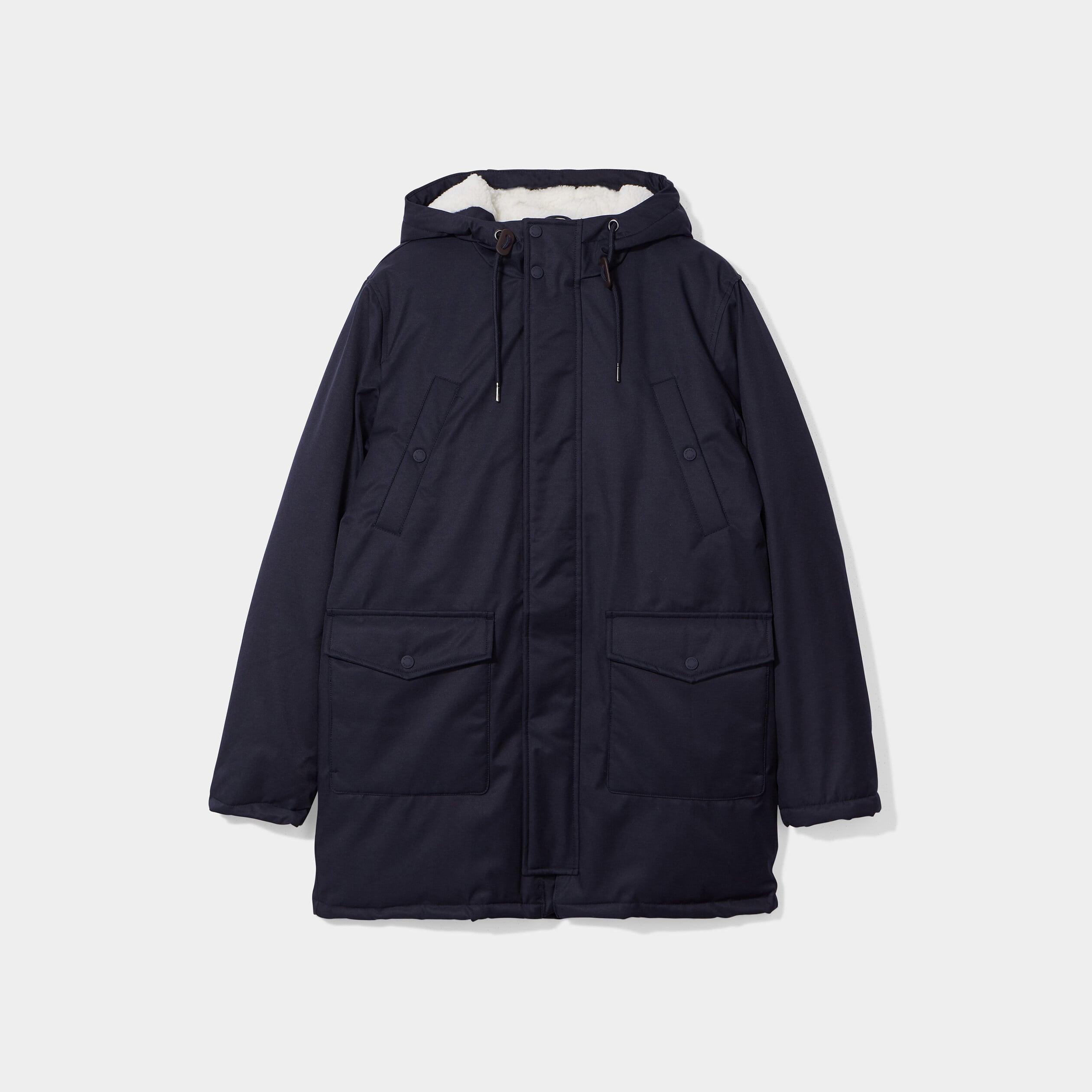 Parka mi-longue doubl&eacute;e &agrave; capuche bleu fonc&eacute; homme