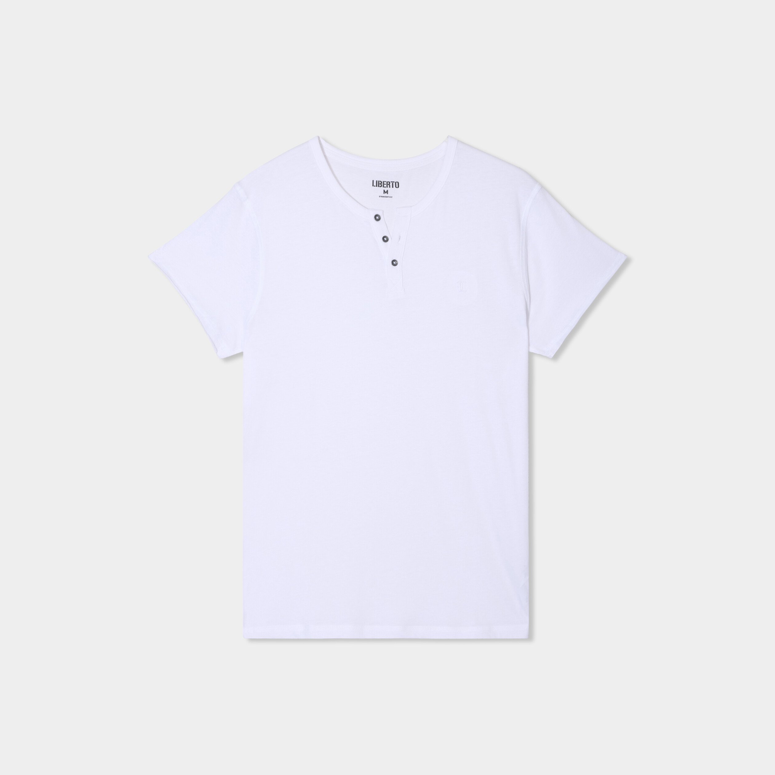 t shirt col tunisien manches courtes blanc homme T-shirt col tunisien manches courtes blanc homme