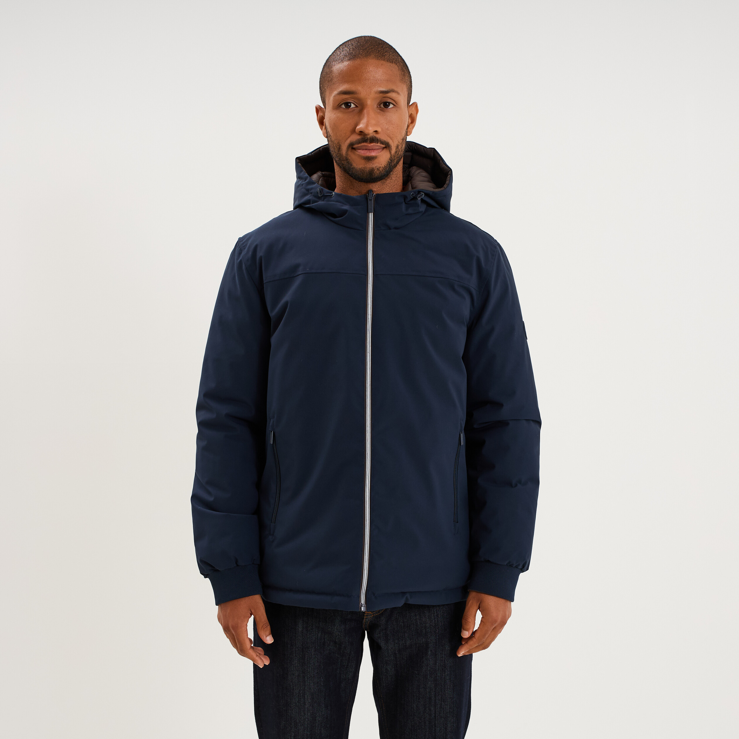 Blouson r&eacute;versible &agrave; capuche zipp&eacute; bleu marine homme