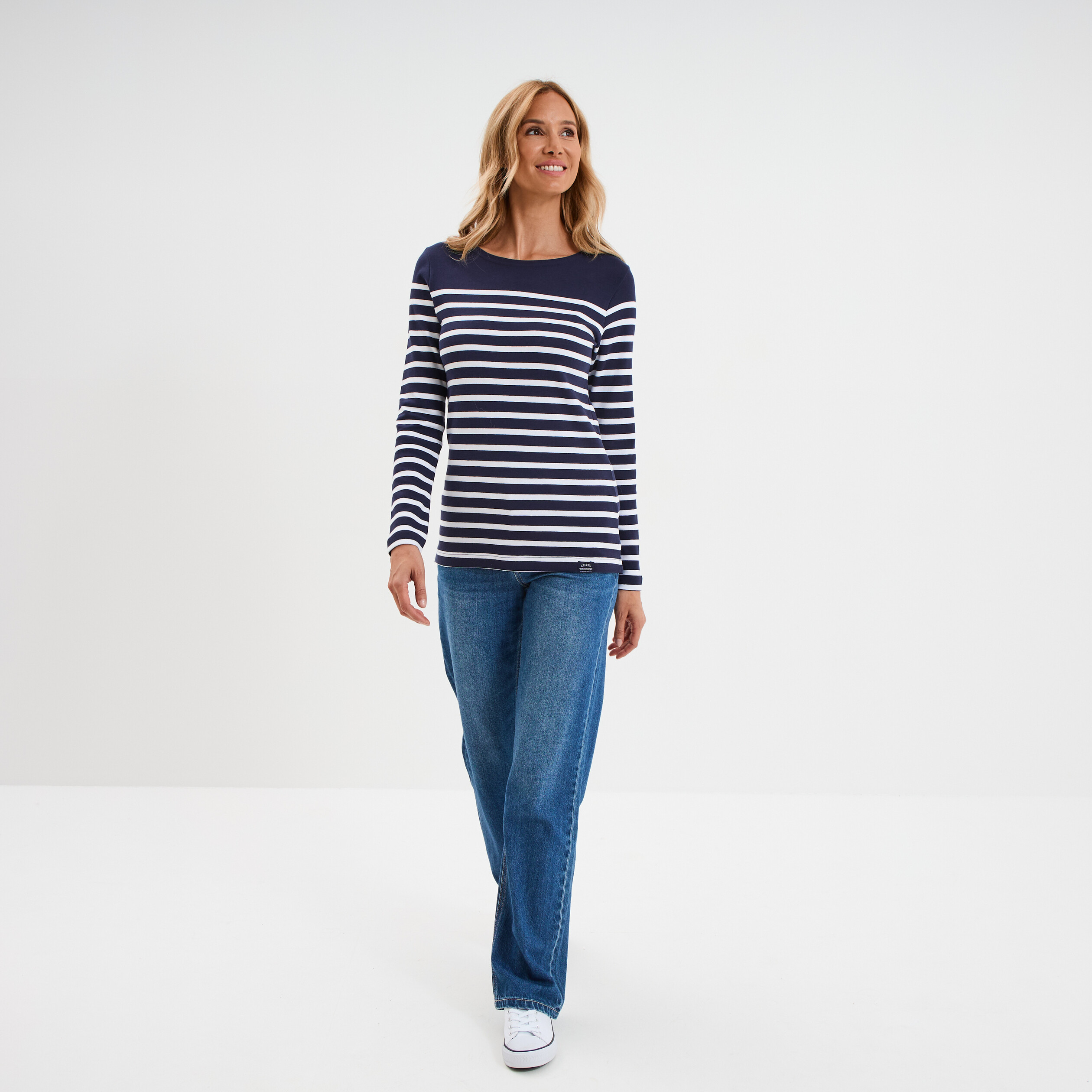 T-shirt marini&egrave;re manches longues coton bleu marine femme