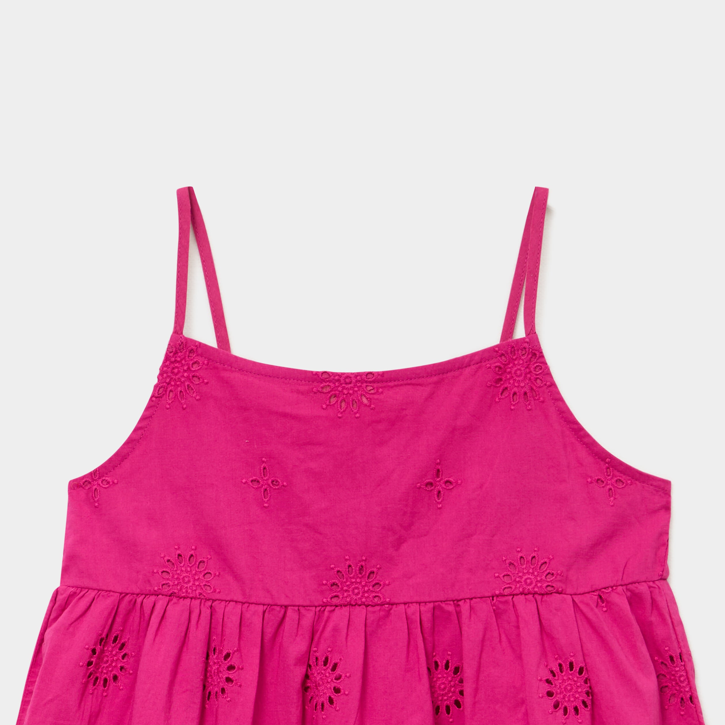 Robe broderie anglaise &agrave; bretelles coton rose fushia fille