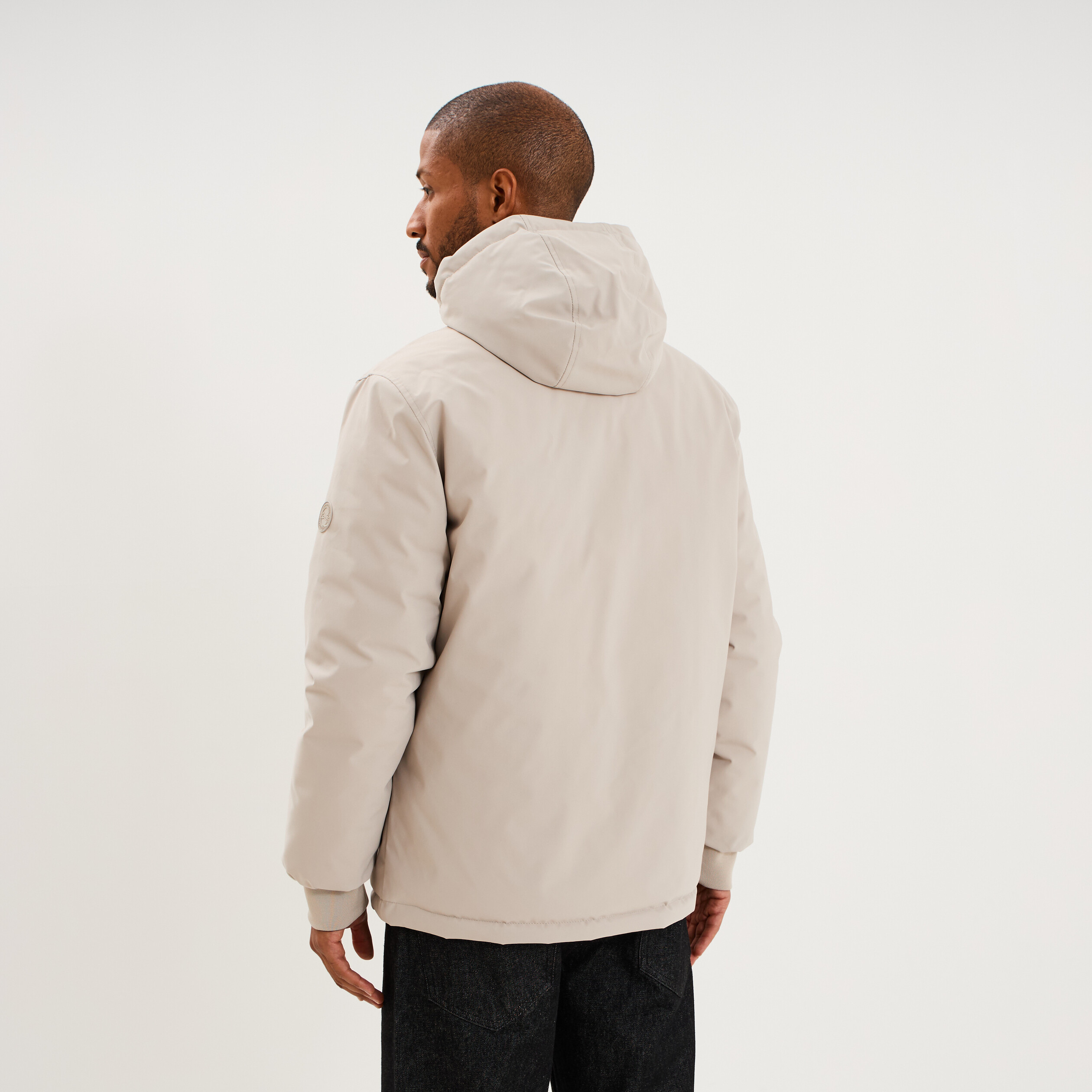Blouson r&eacute;versible &agrave; capuche zipp&eacute; beige homme