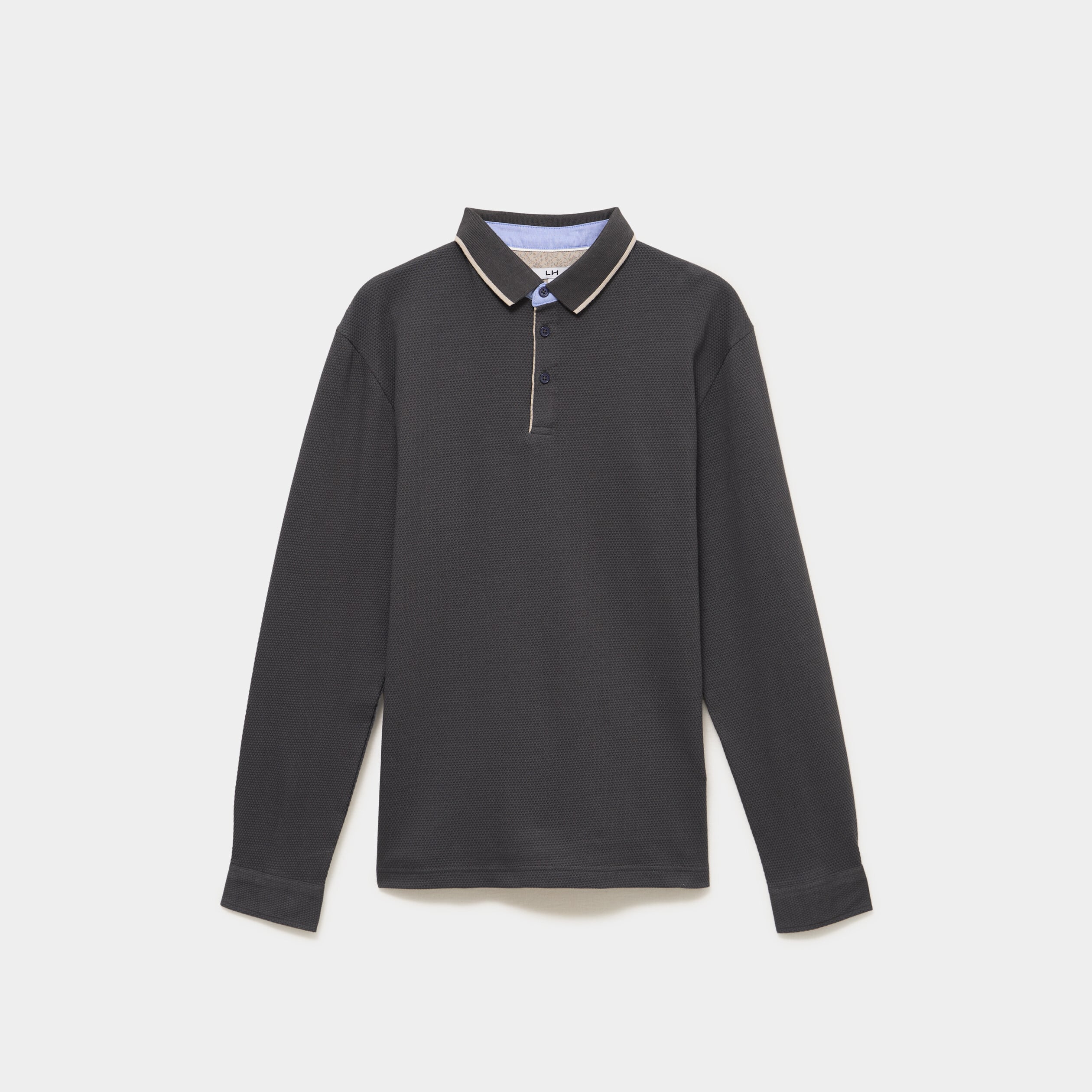 Polo piqu&eacute; droit manches longues coton gris homme