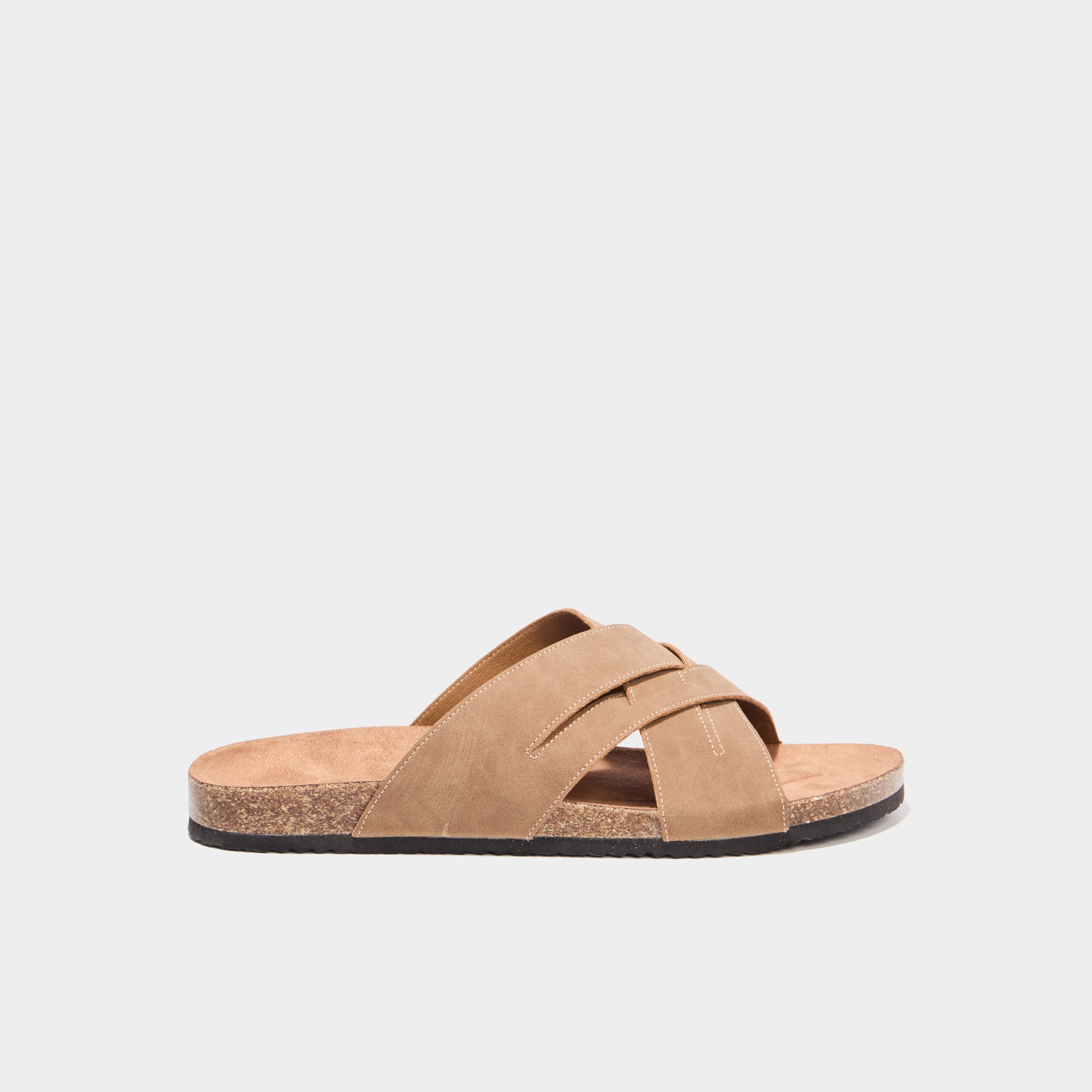 Mules brides crois&eacute;es sable homme