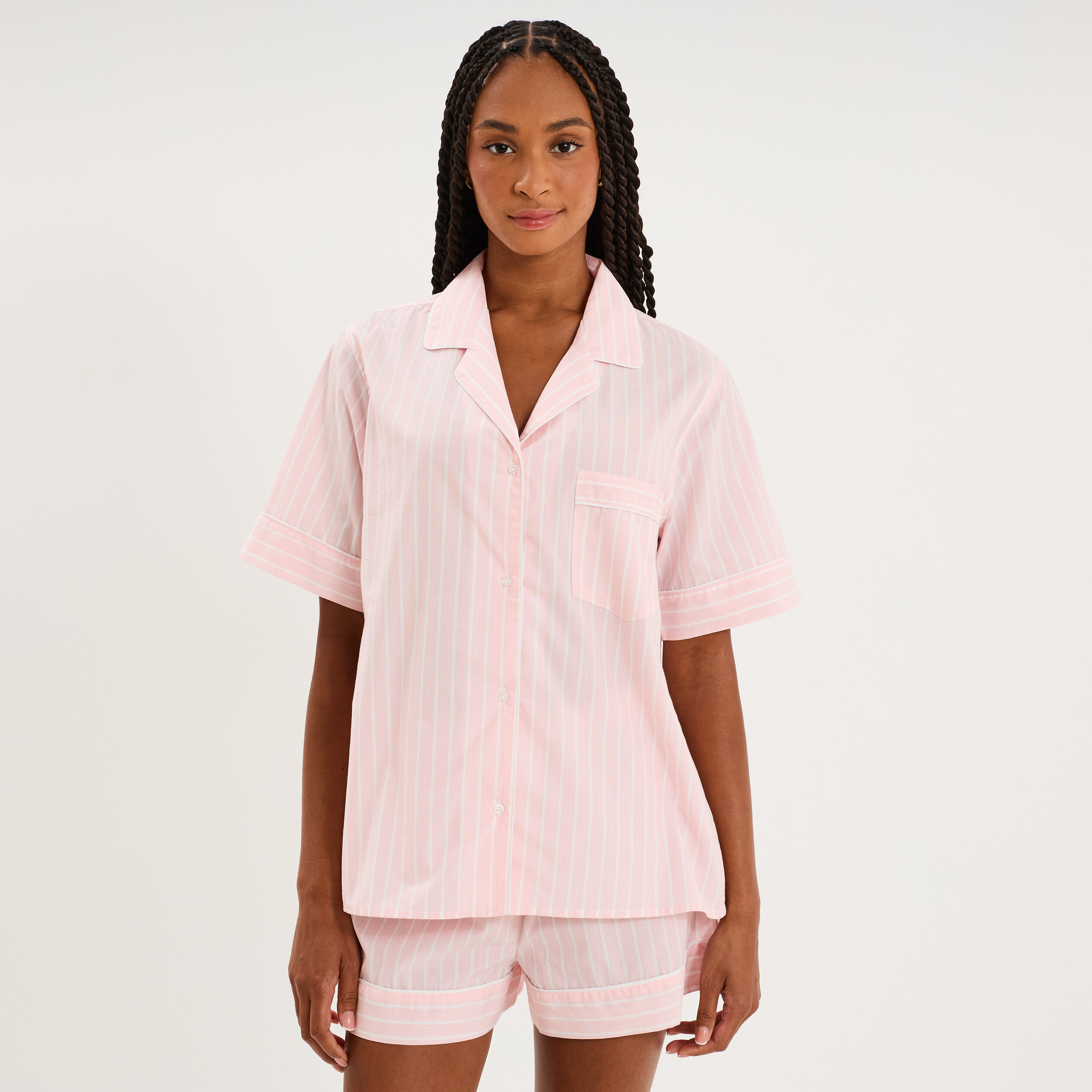 Ensemble pyjama chemise et short ecru femme
