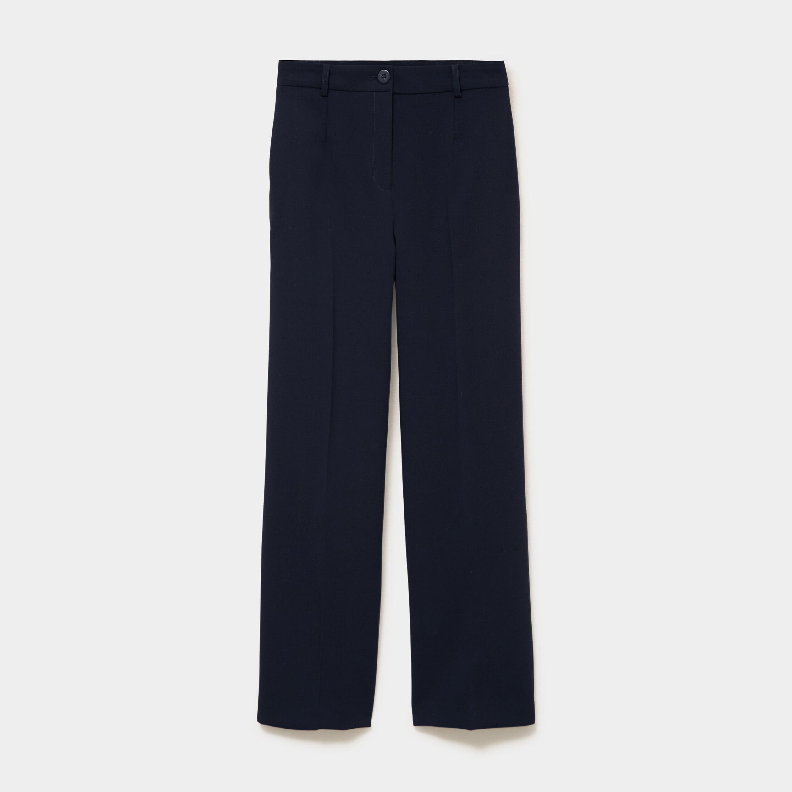 Pantalon taille haute droit avec pinces bleu fonc&eacute; femme