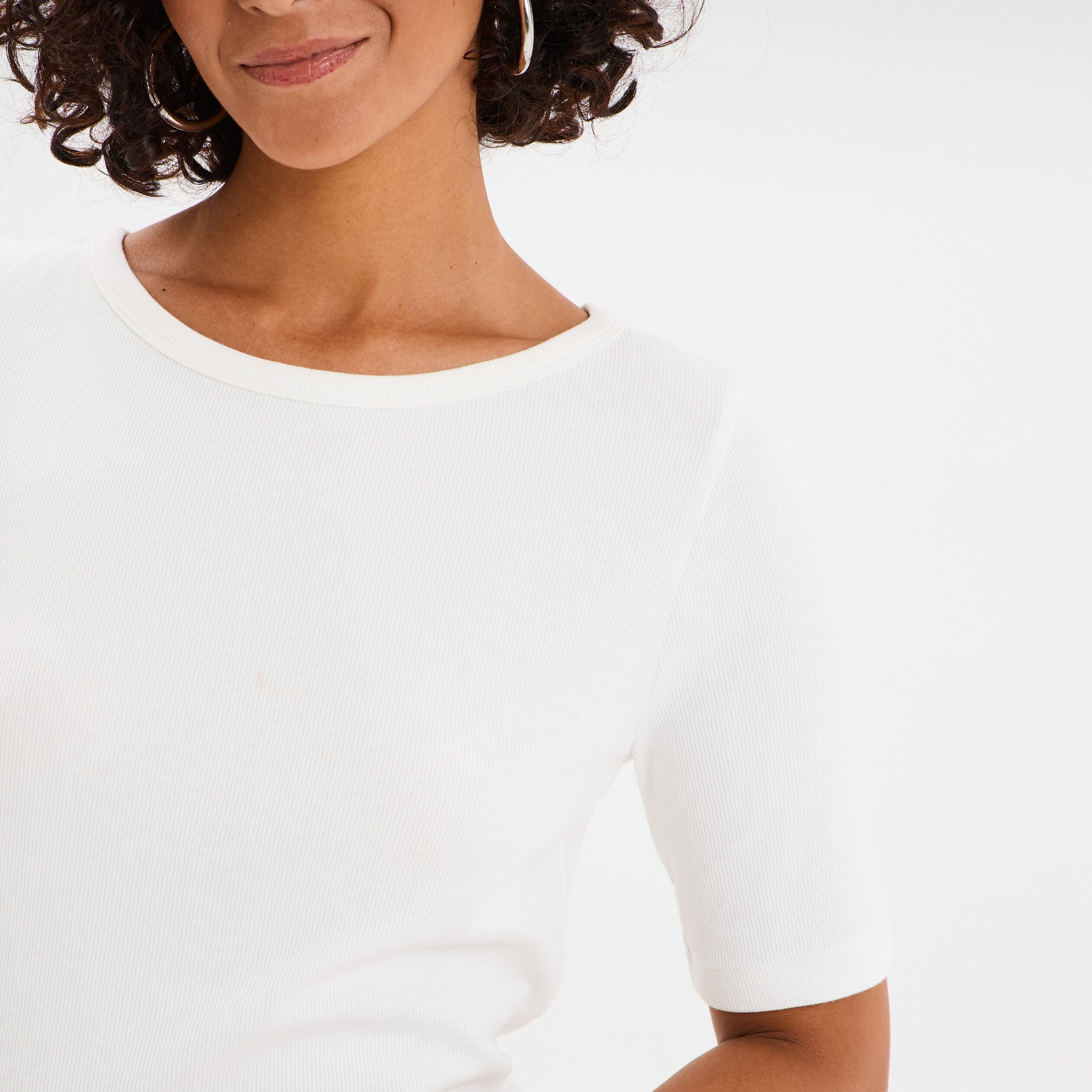 t shirt col rond manches courtes coton blanc femme T-shirt col rond manches courtes coton blanc femme