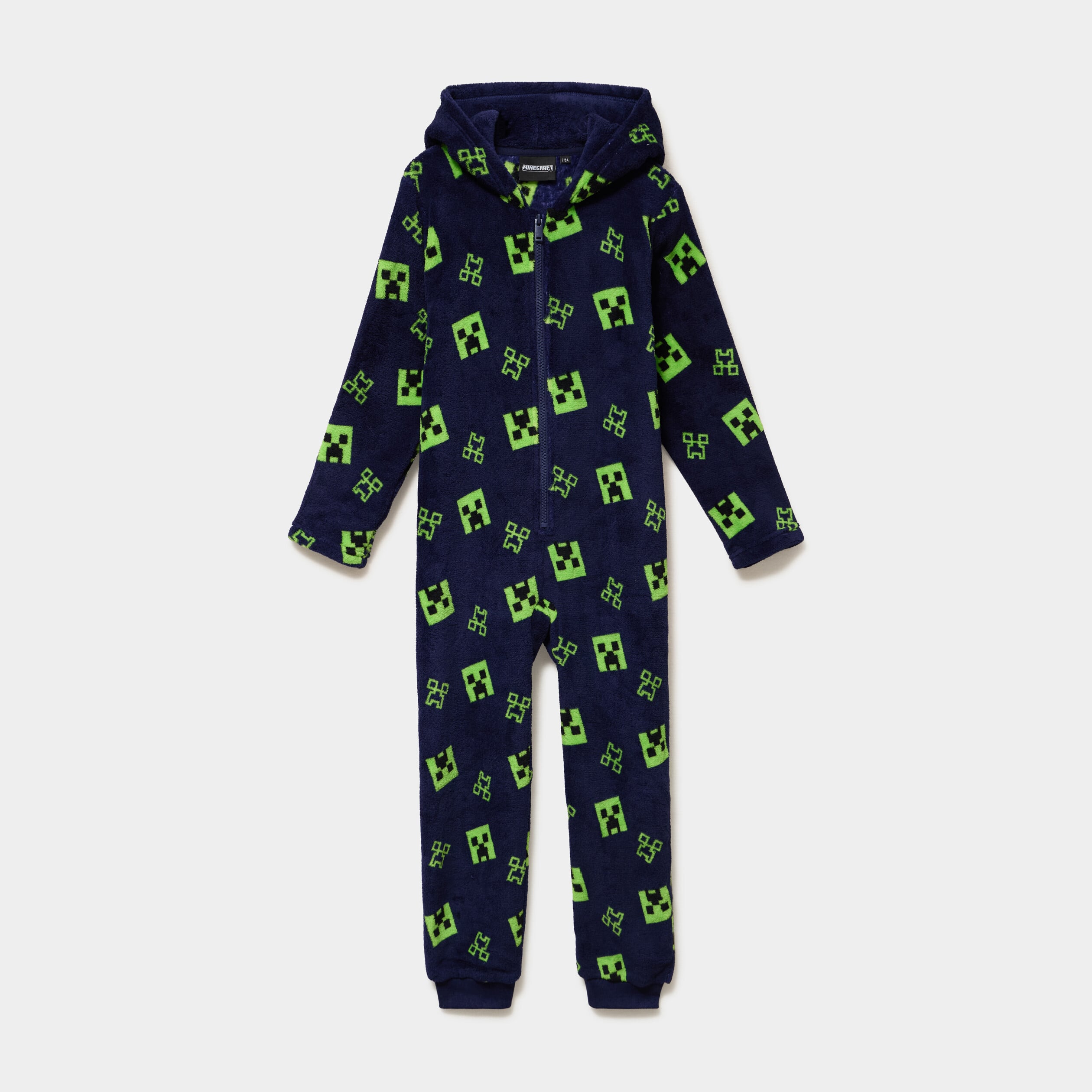 Combinaison pyjama velours Minecraft bleu marine gar&ccedil;on