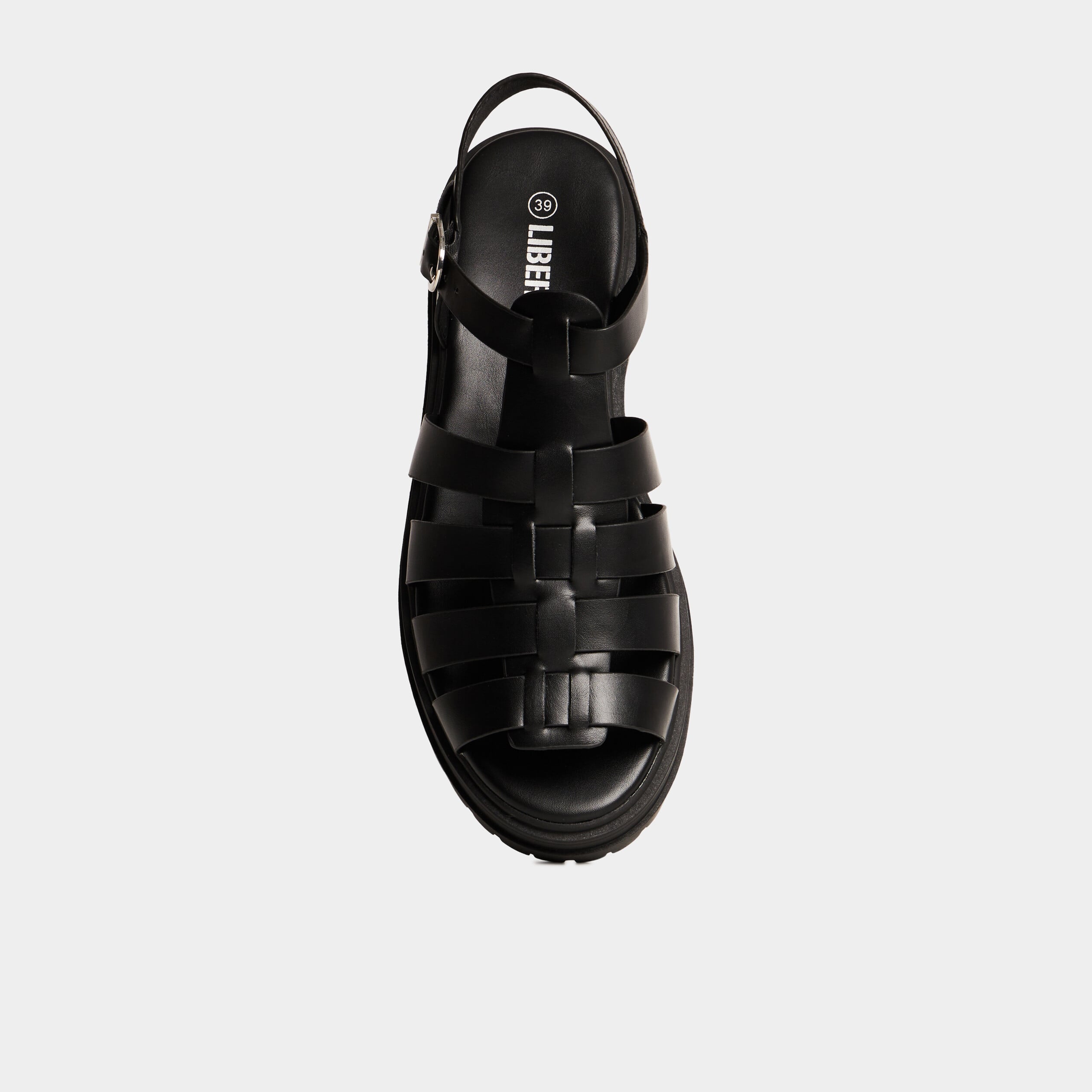 Sandales semelles crant&eacute;es noir femme