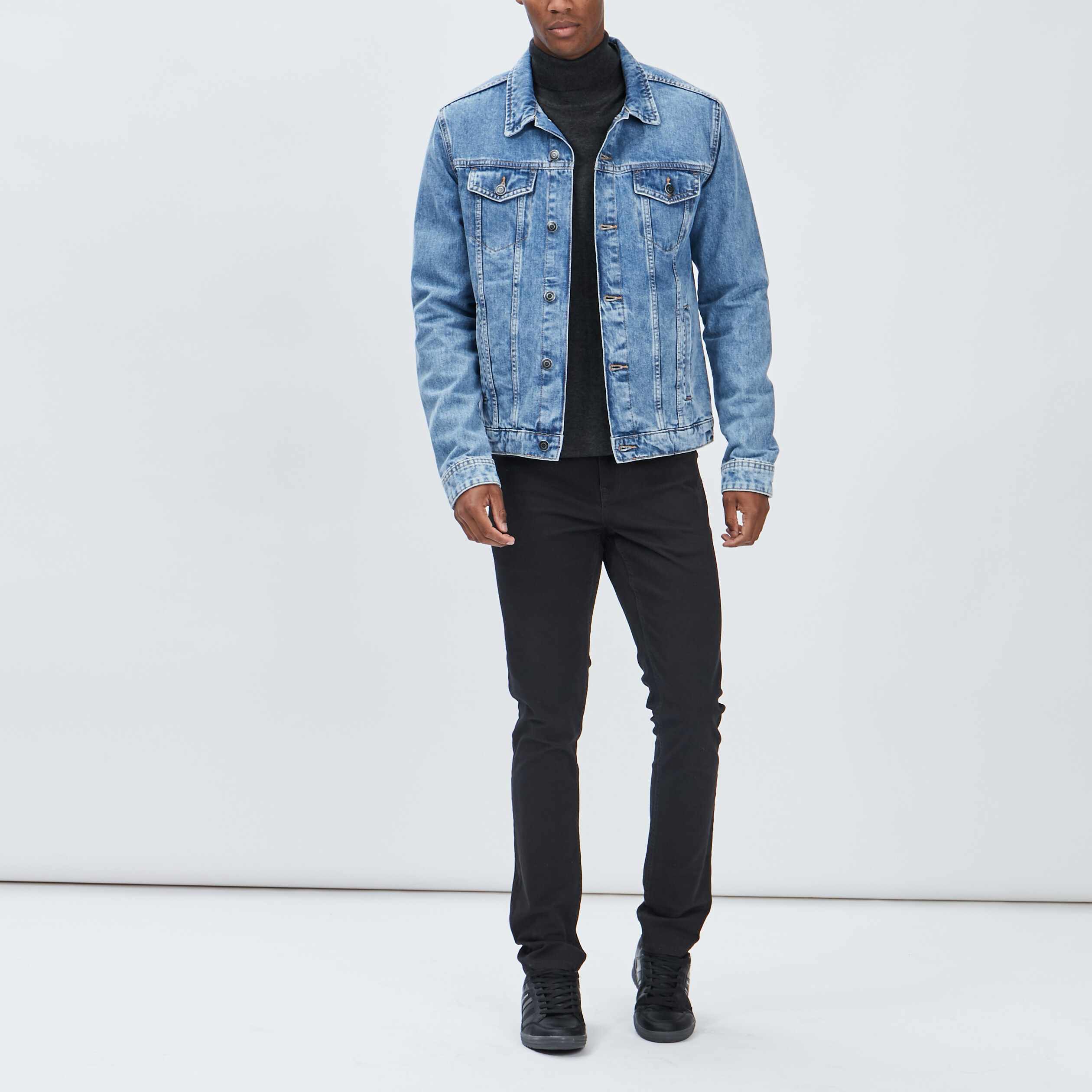 blouson en jean droit boutonne denim bleach homme Blouson en jean droit boutonné denim bleach homme