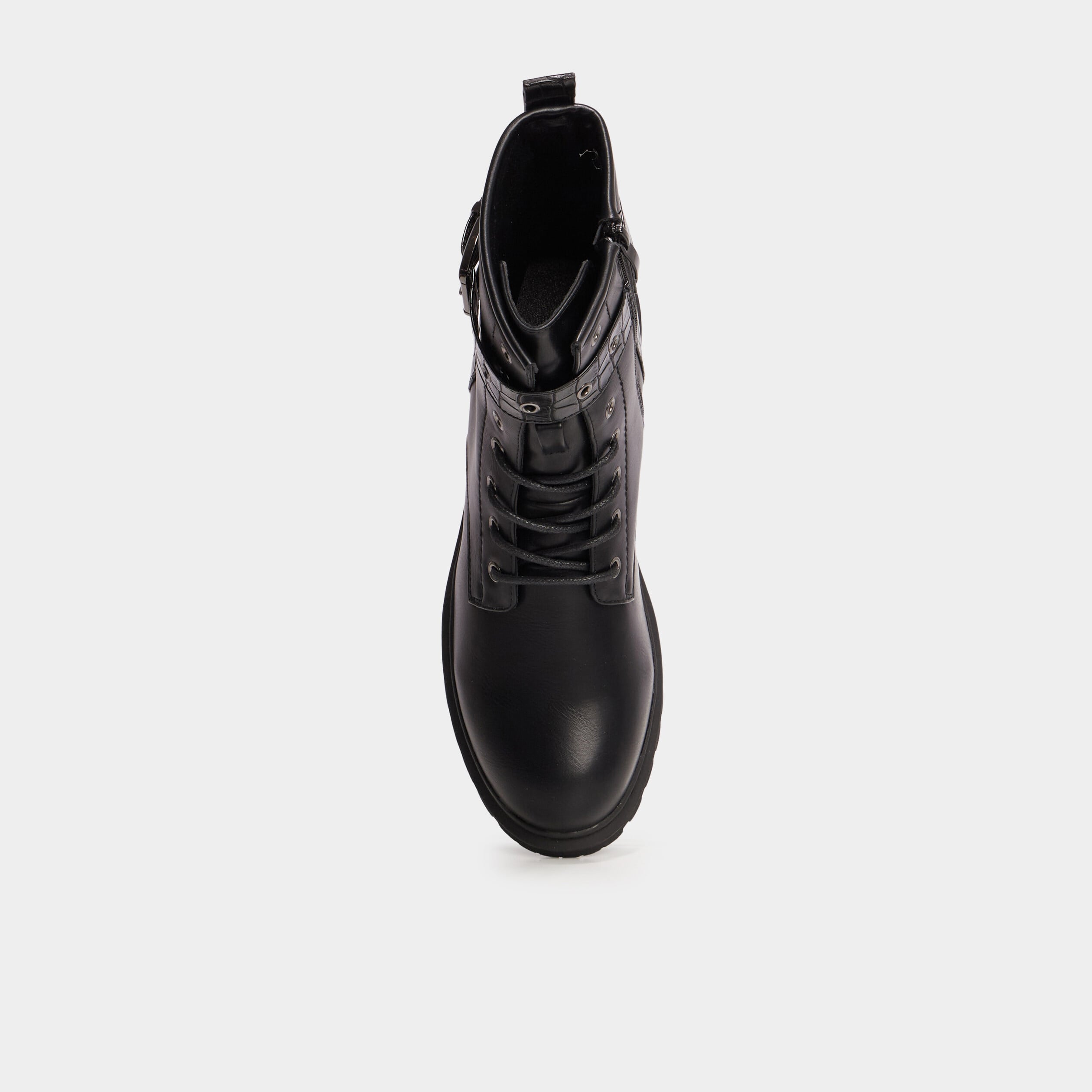Bottines croco crant&eacute;es avec boucles noir femme