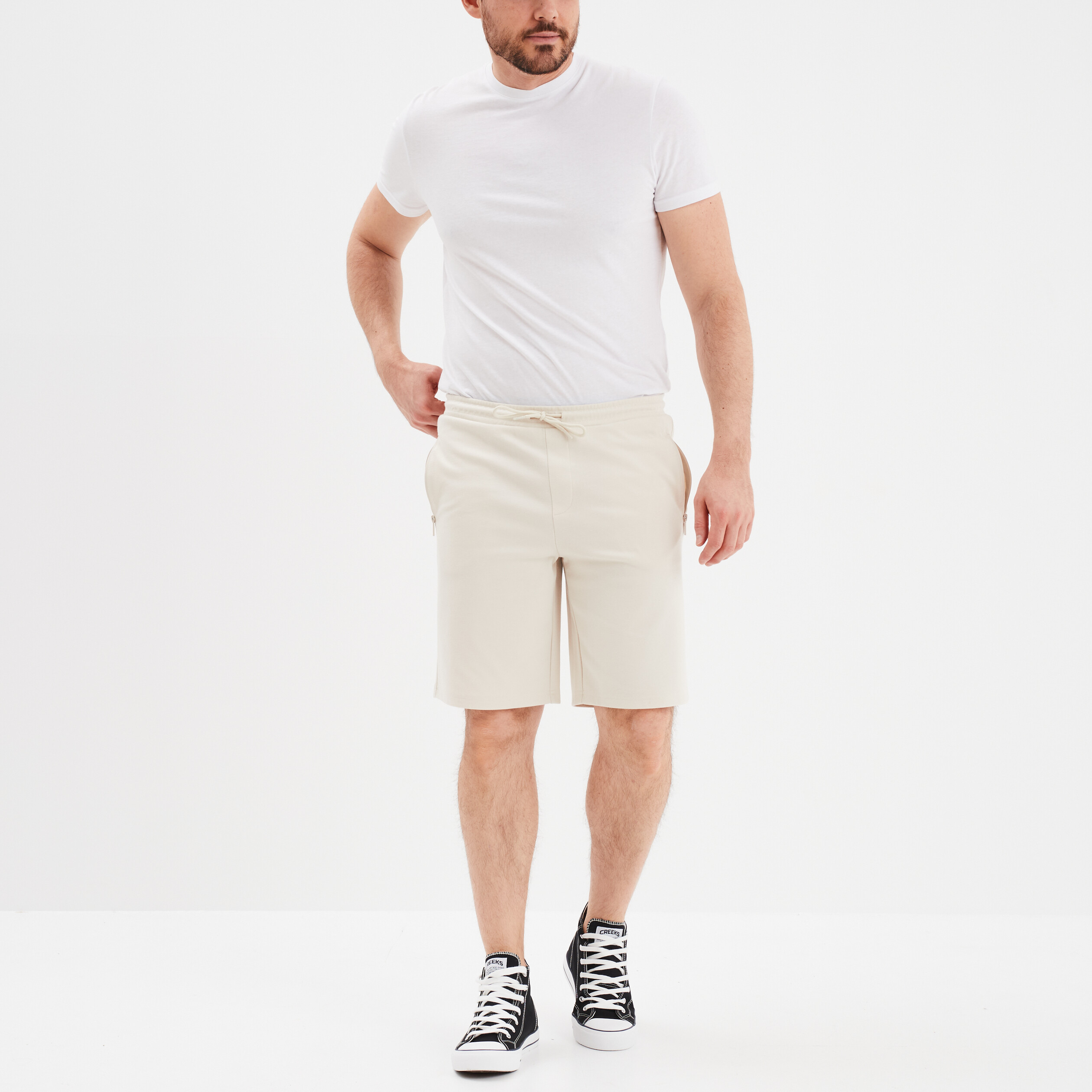 Short de jogging droit Liberto ecru homme