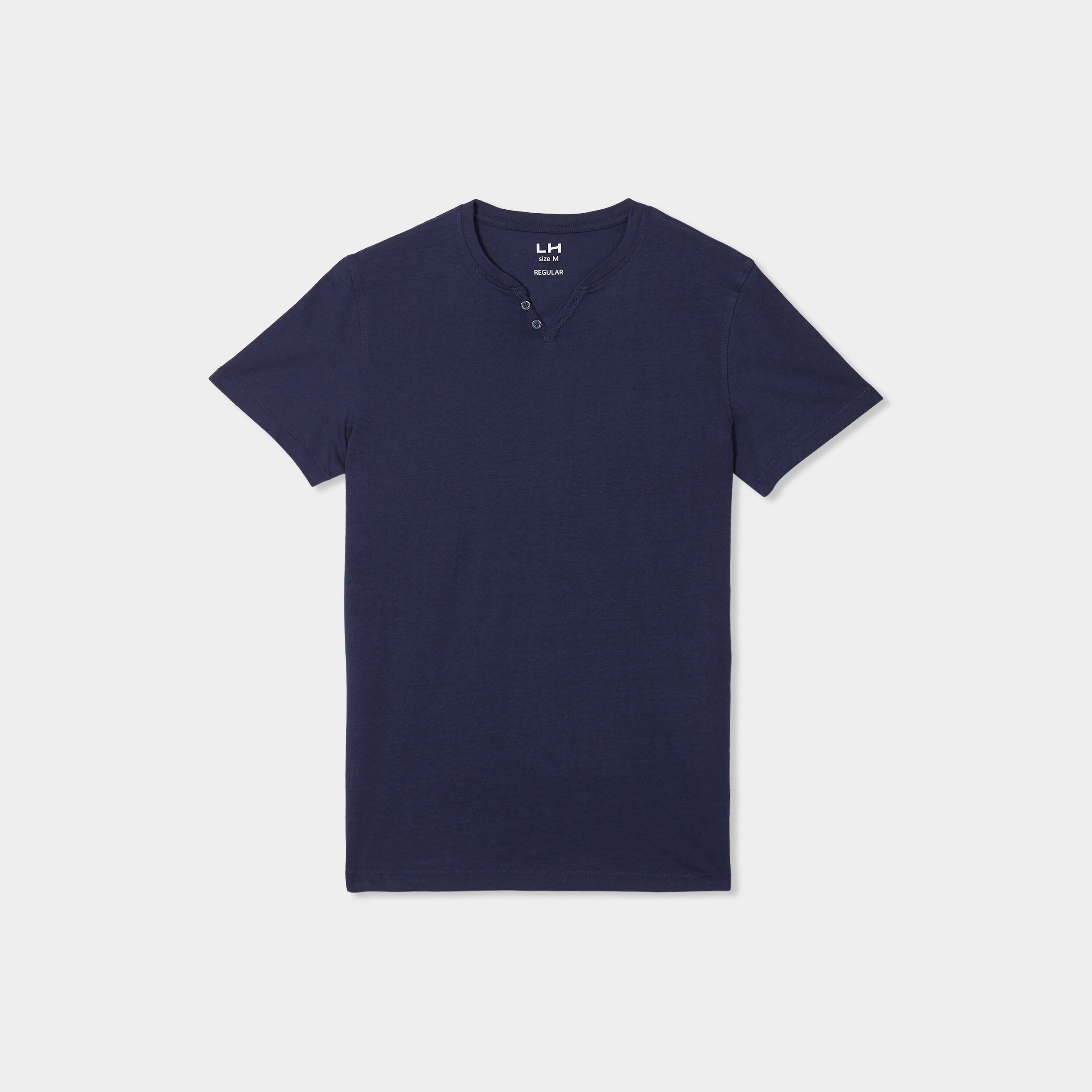 T-shirt manches courtes col tunisien bleu marine homme