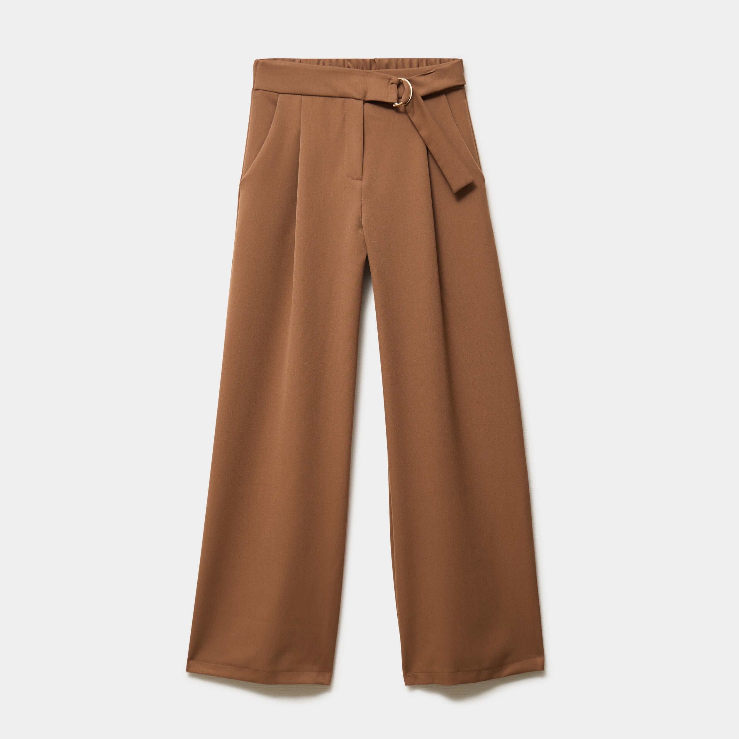 Pantalon large fluide avec ceinture marron clair femme