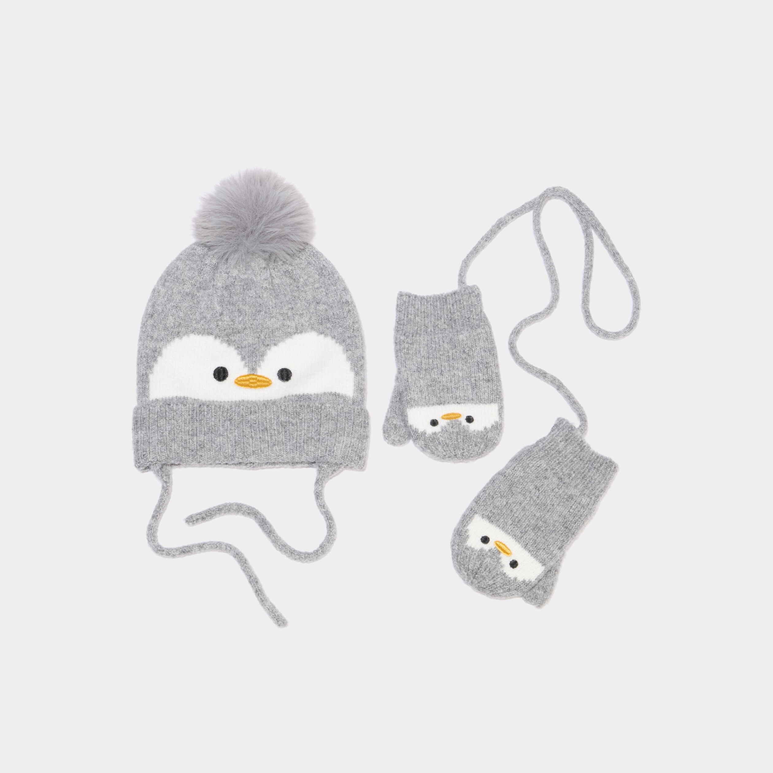 Ensemble bonnet et moufles gris b&eacute;b&eacute;