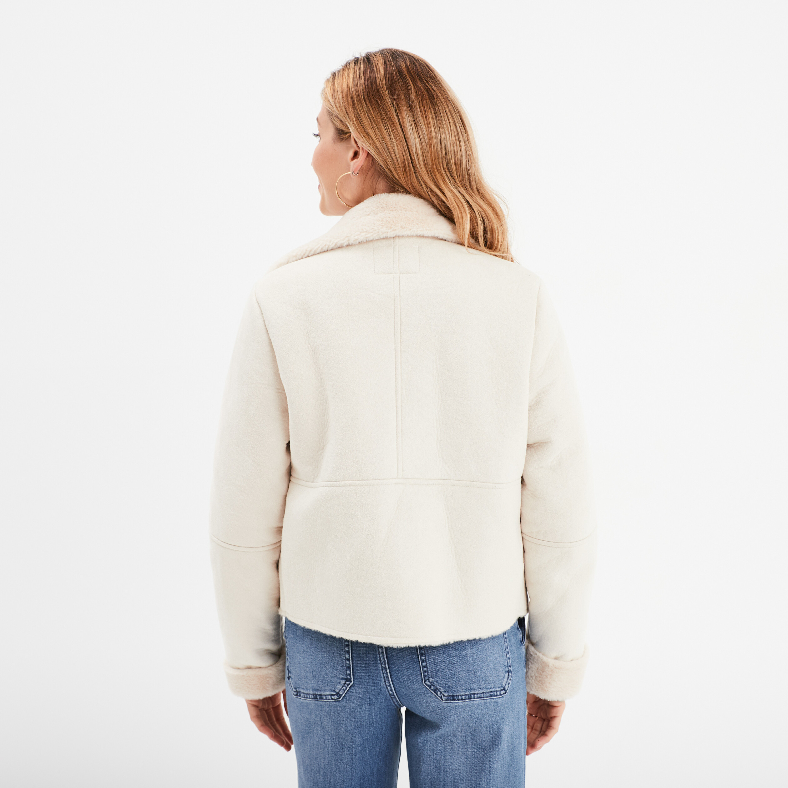 veste col aviateur zippee doublee beige femme Veste col aviateur zippée doublée beige femme