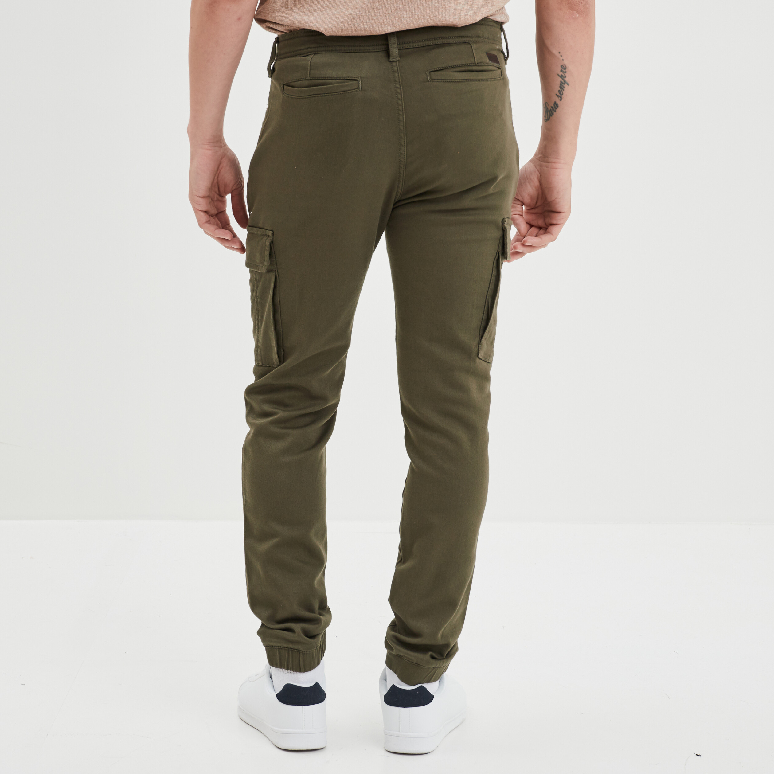 Pantalon cargo slim stretch vert kaki homme
