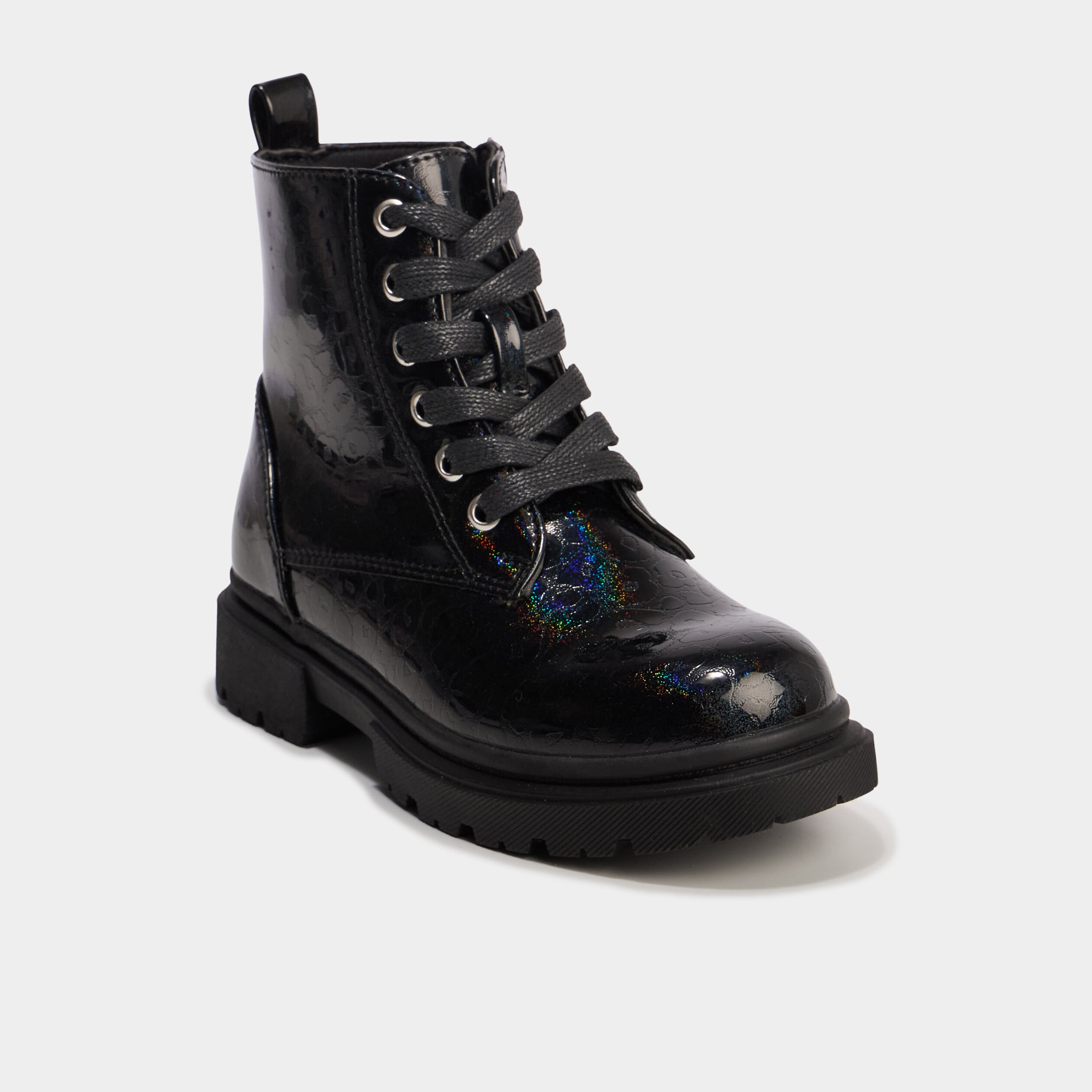 Boots crant&eacute;es vernies &agrave; paillettes noir fille