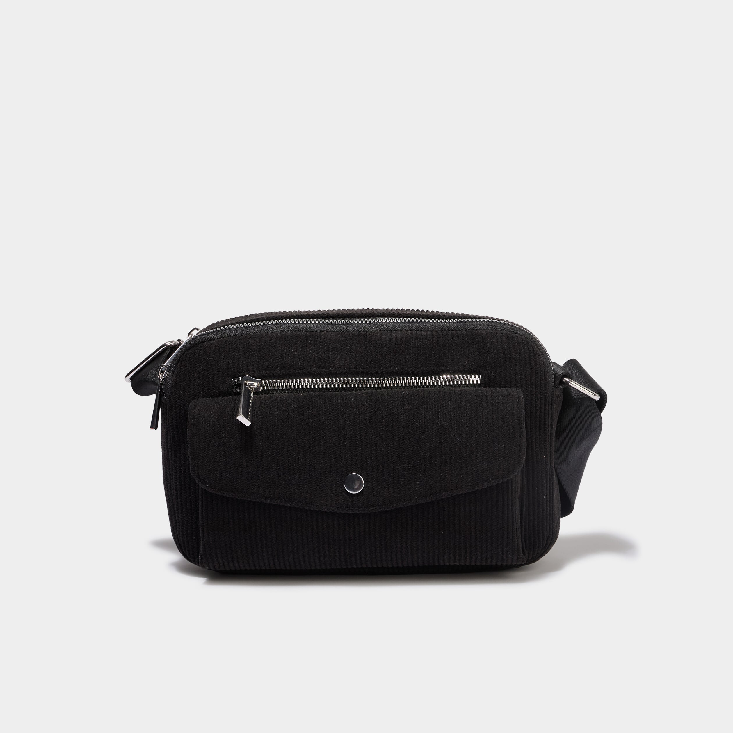 Sac rectangulaire effet velours c&ocirc;tel&eacute; noir femme
