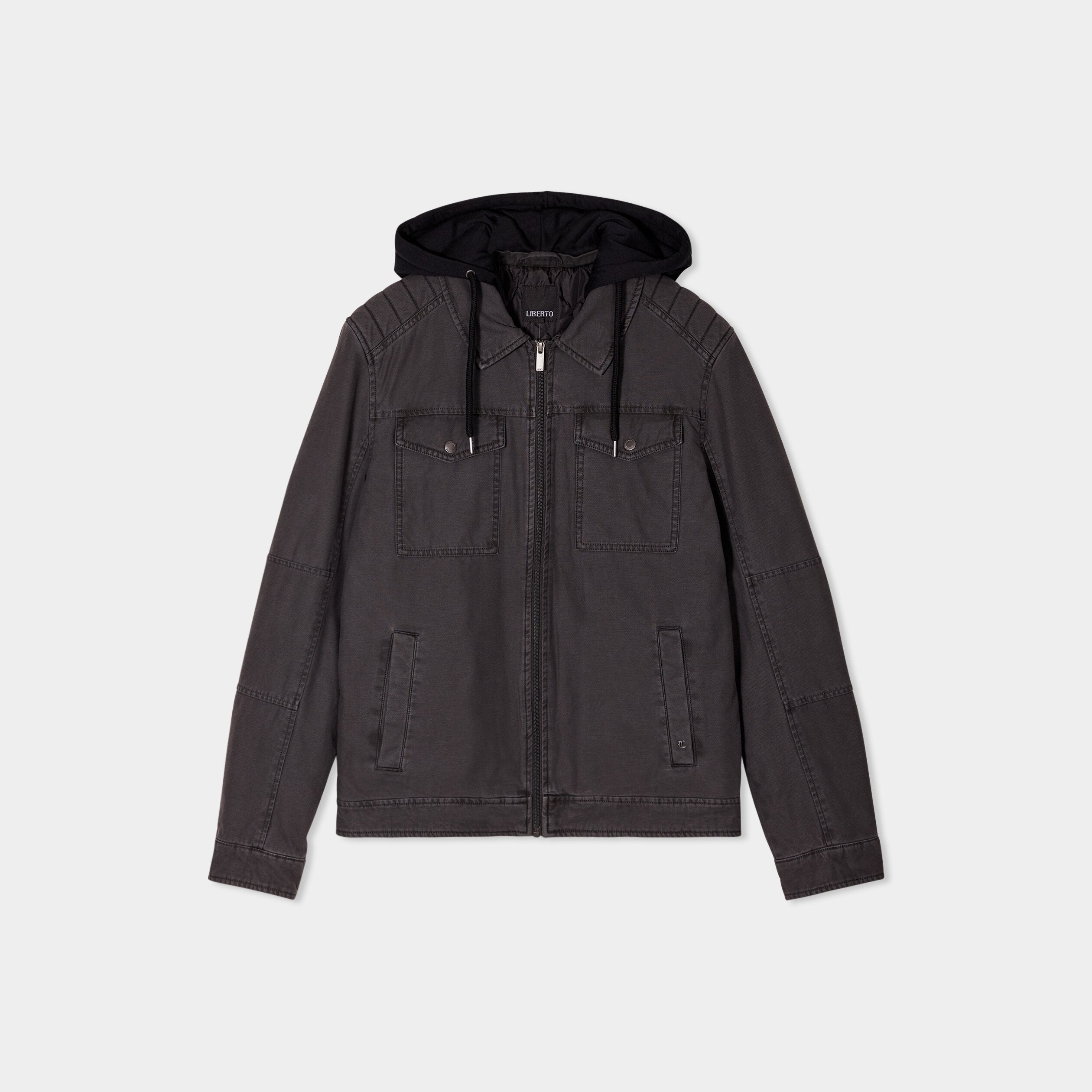 Veste à capuche amovible coton Trappeur gris foncé homme