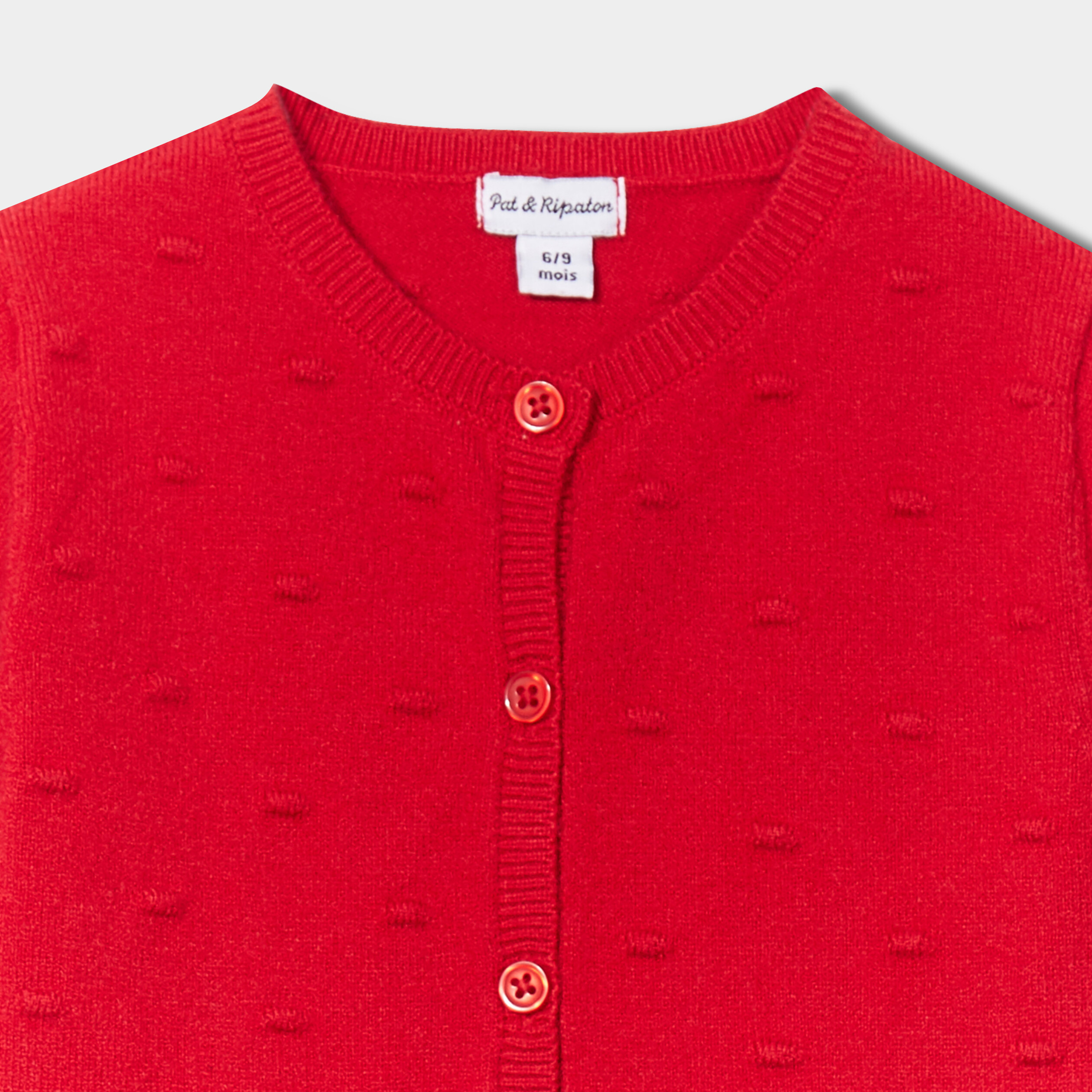 Gilet à boutons col rond manches longues rouge bébé fille