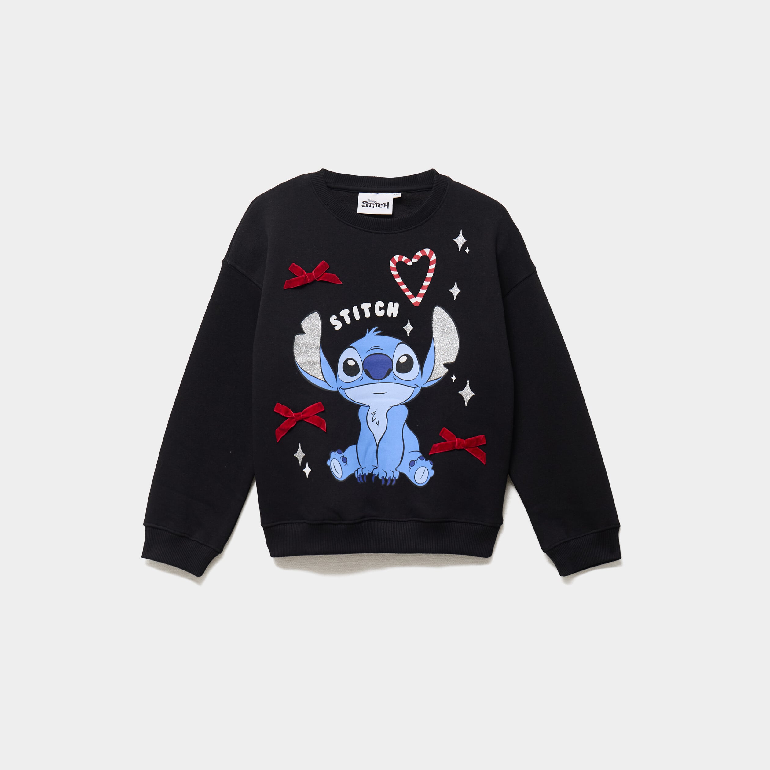 Sweat oversize manches longues Stitch noir fille