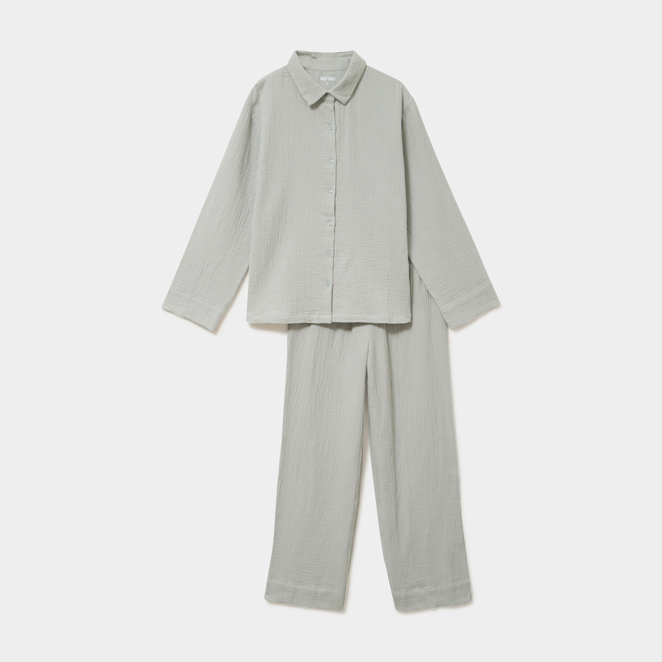 Ensemble pyjama chemise gaze de coton vert clair femme