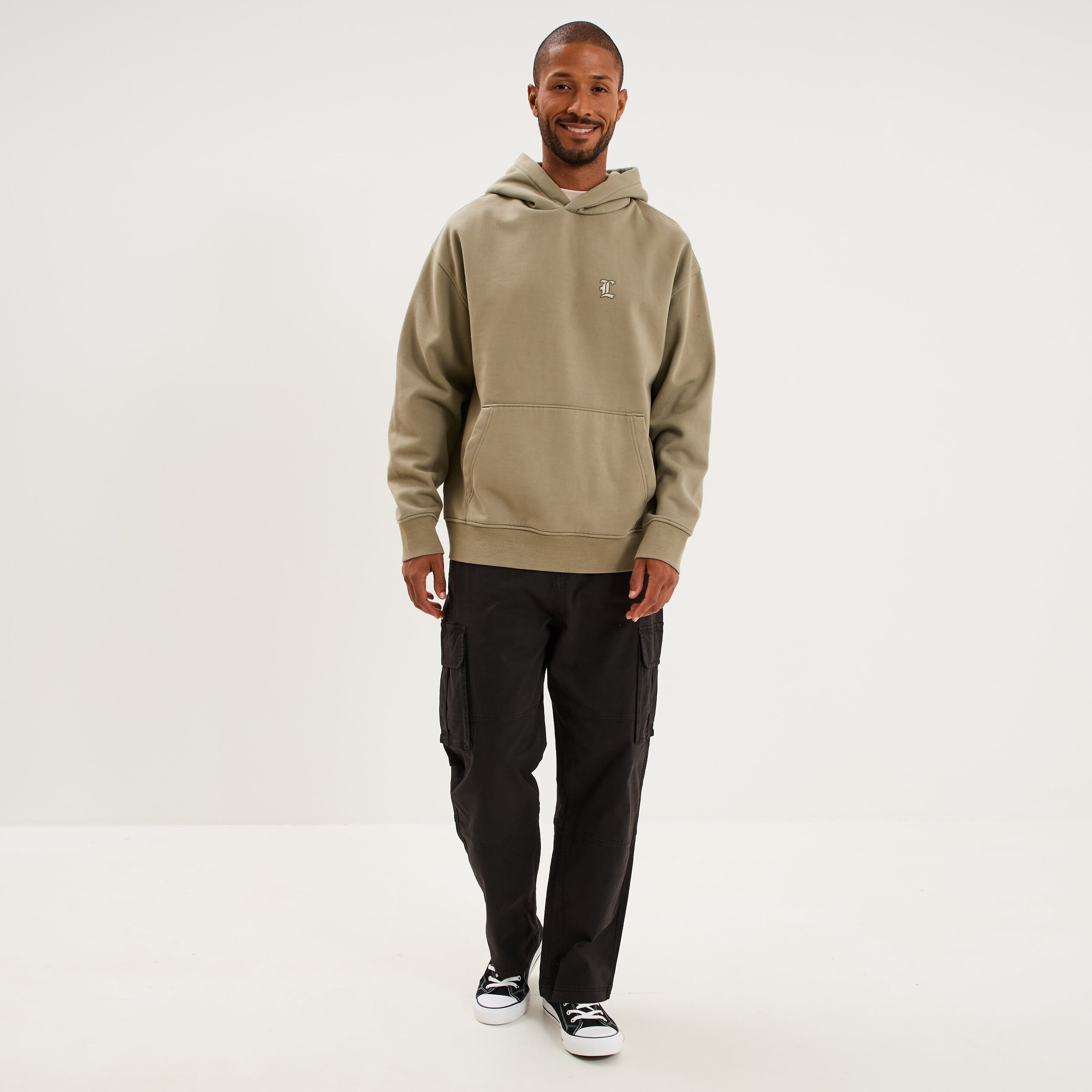 Sweat hoodie 1 poche &agrave; capuche vert kaki homme