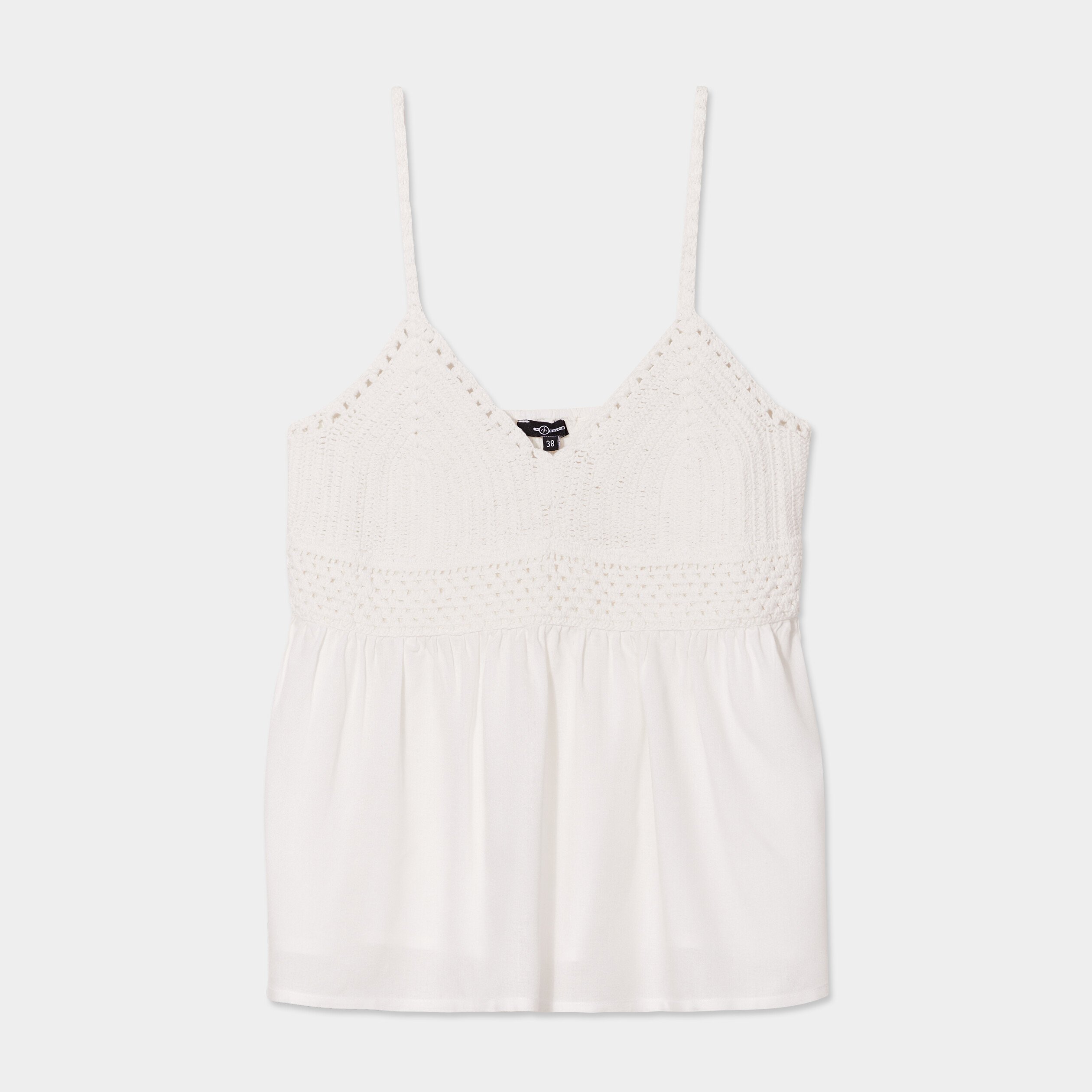 debardeur avec crochet et dos smocke blanc femme Débardeur avec crochet et dos smocké blanc femme