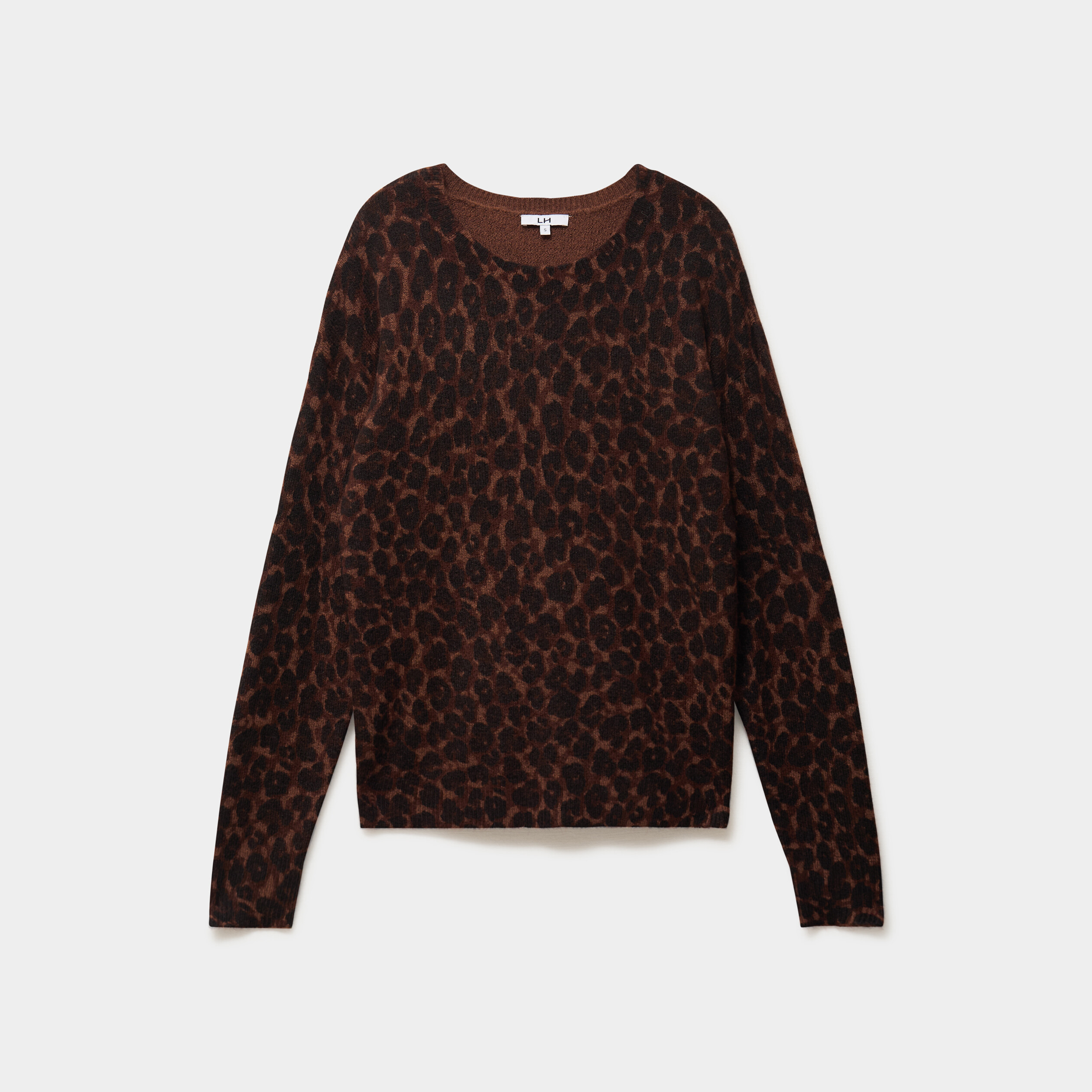 Pull droit col rond manches longues marron femme