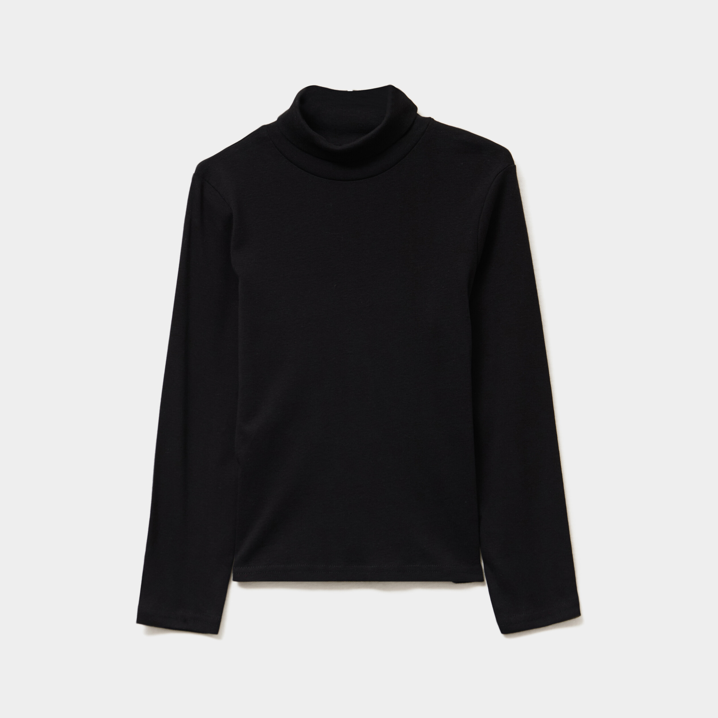 T-shirt coton col roul&eacute; manches longues noir gar&ccedil;on