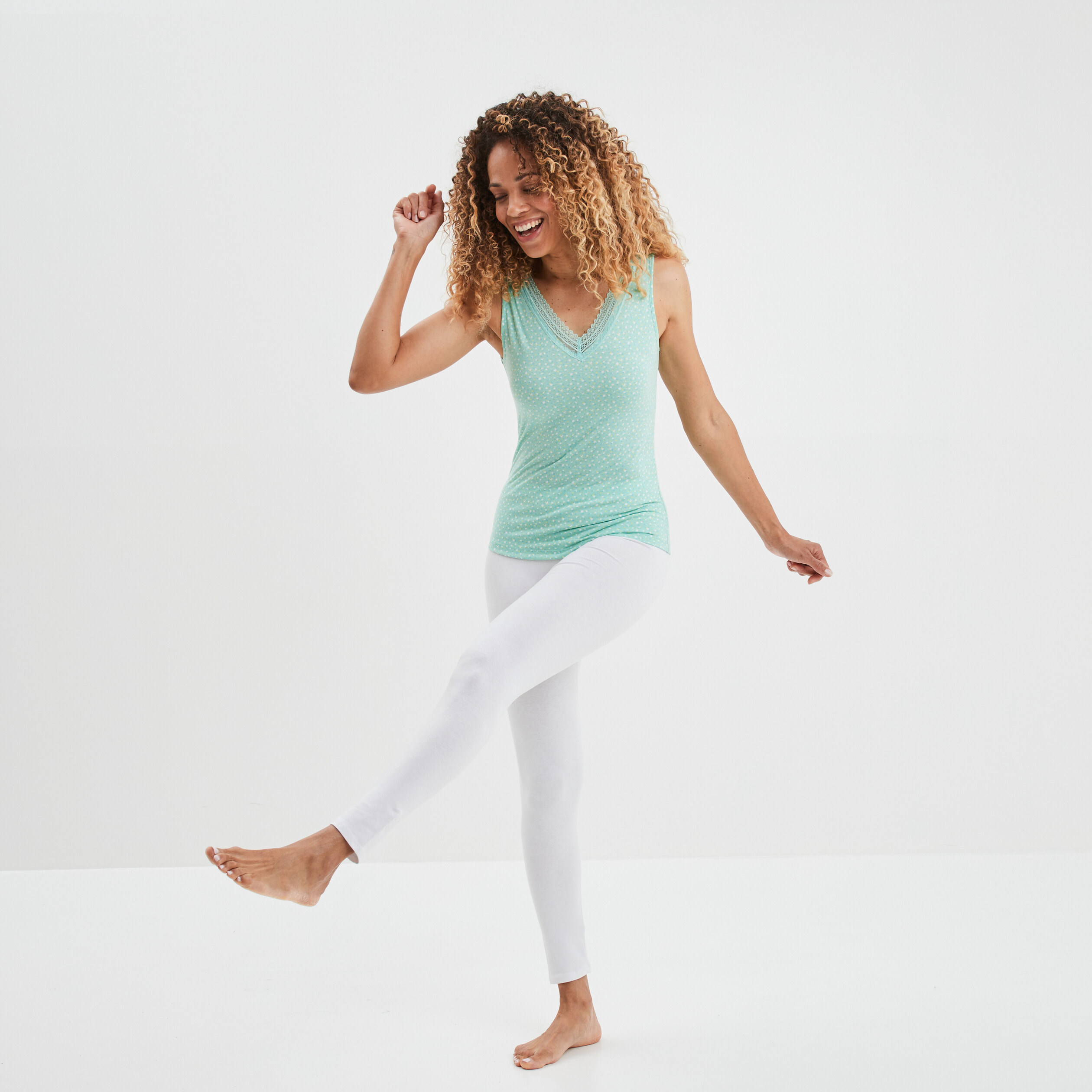 Haut de pyjama débardeur vert turquoise femme