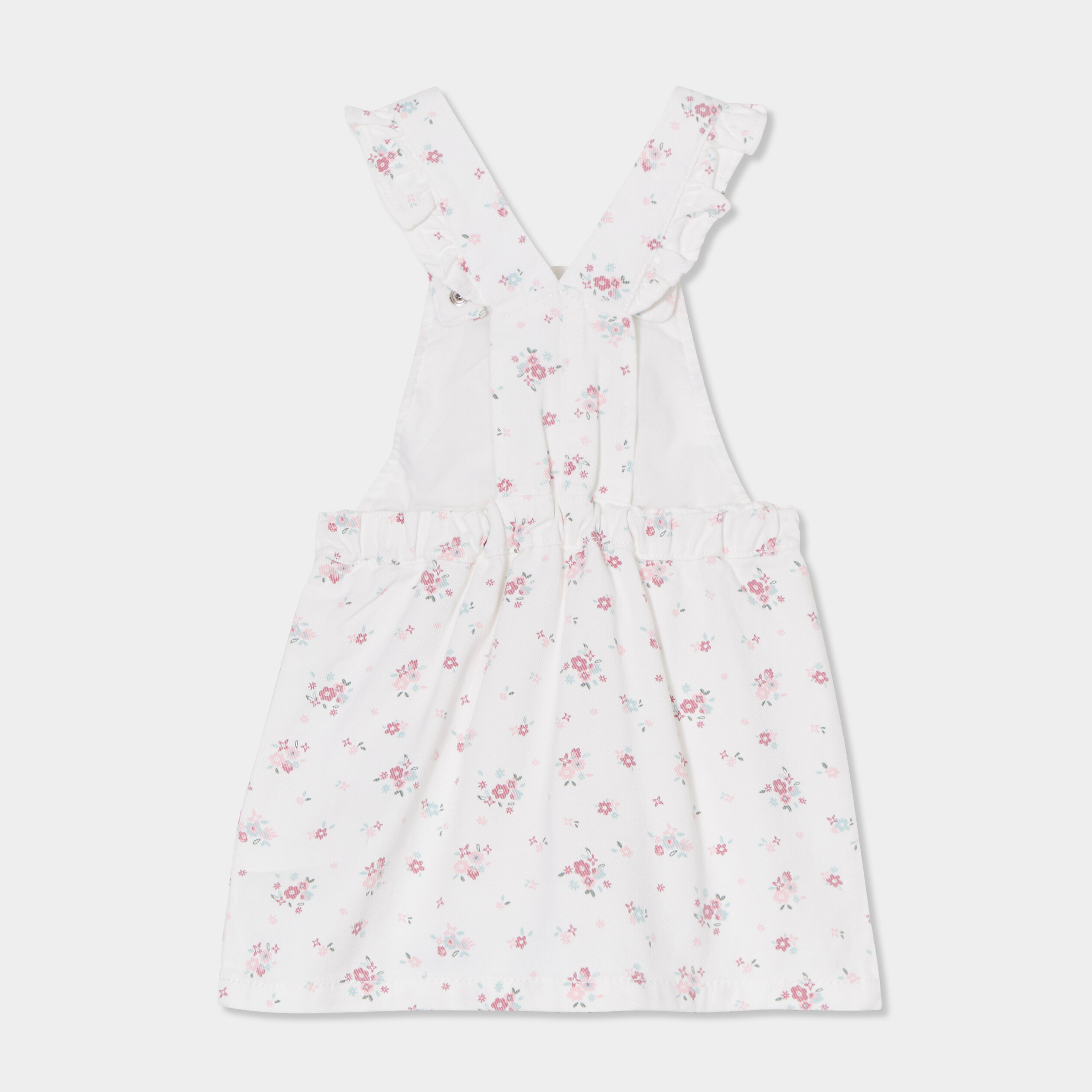 robe salopette bretelles a volants coton ecru bebef Robe salopette bretelles à volants coton ecru bébé fille
